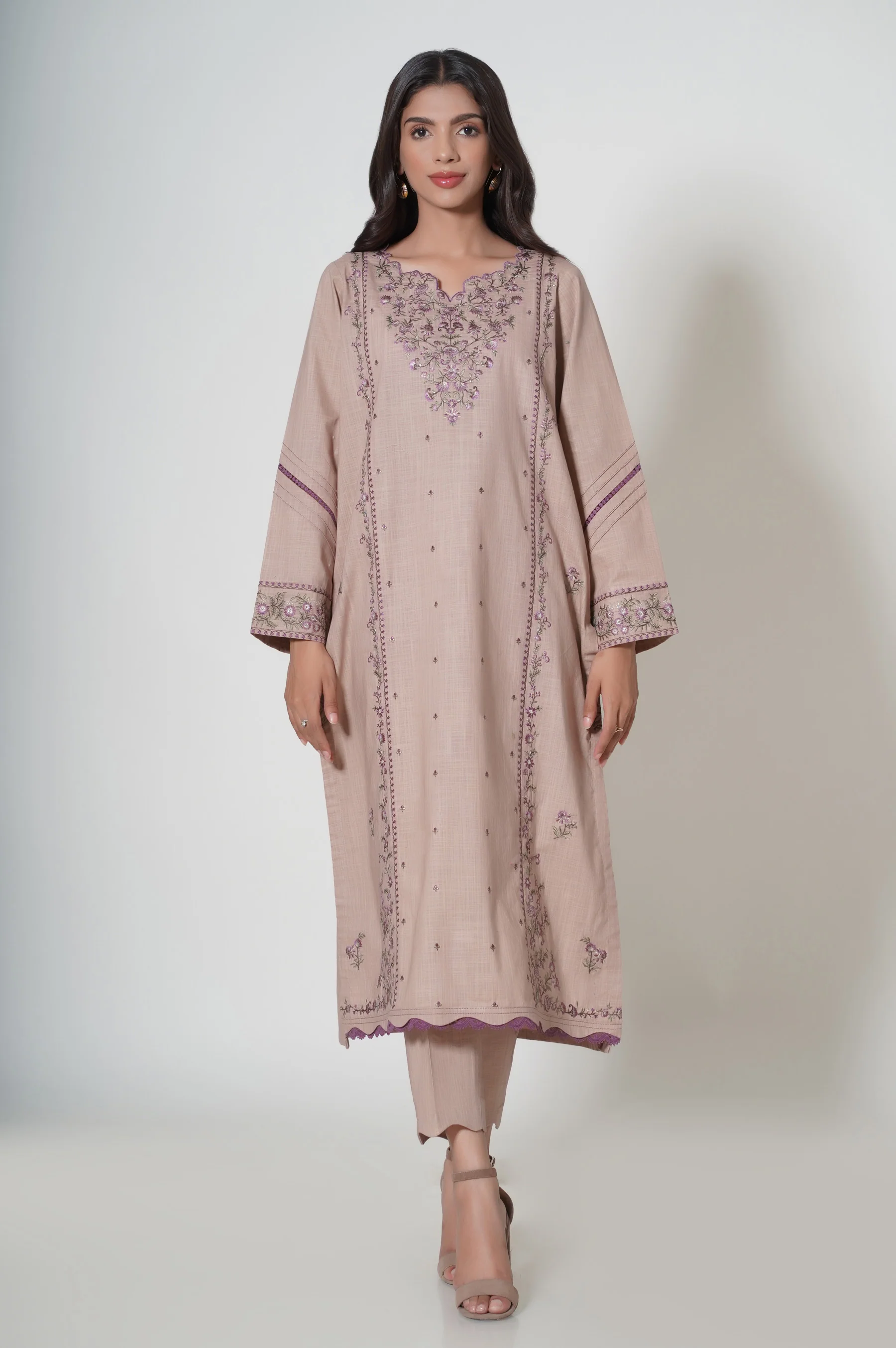 2 Piece Unstitched Embroidered Slub Suit - Image 4