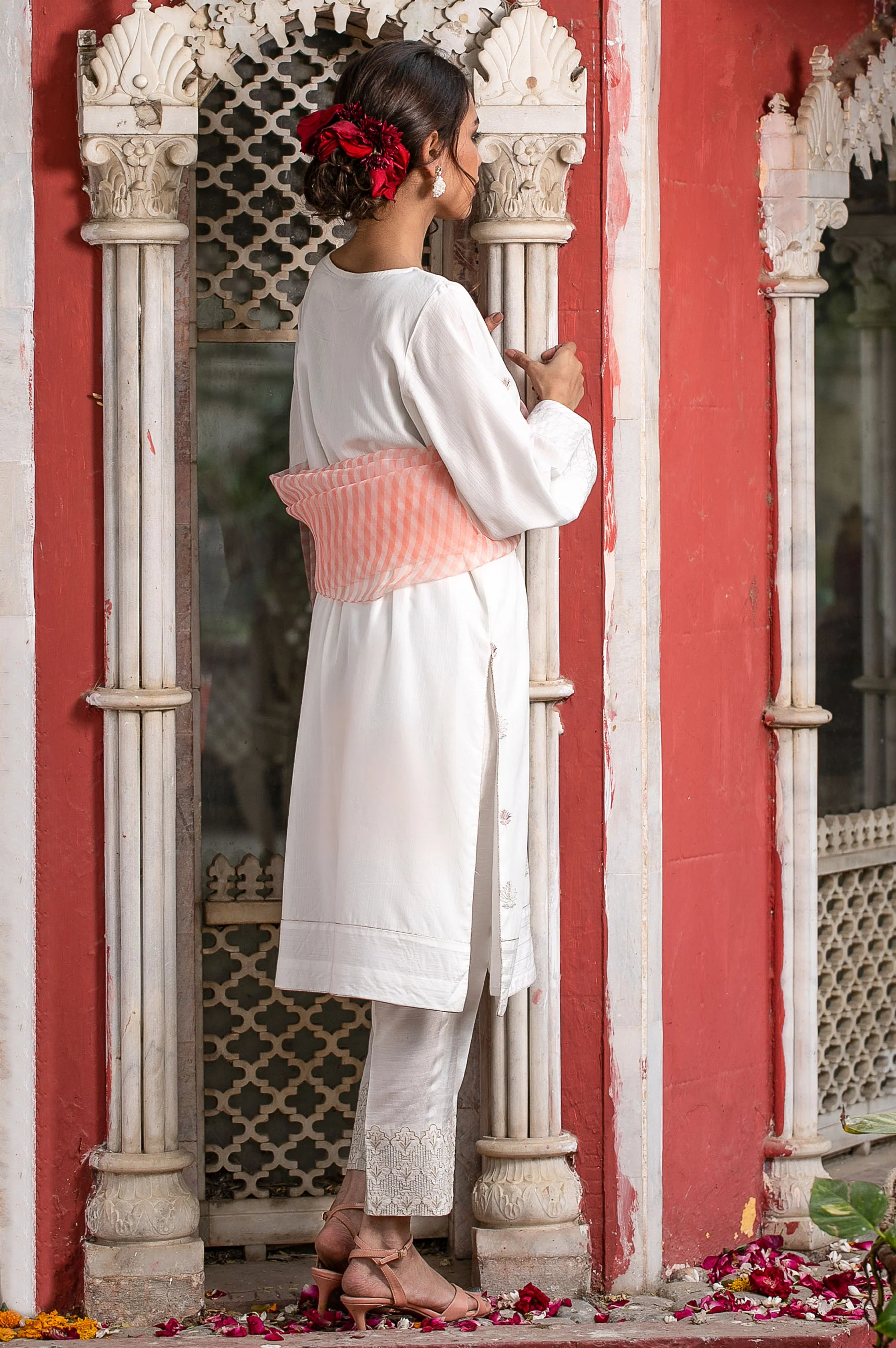 Stitched 2 Piece Embroidered Cotton Silk Suit - Image 4