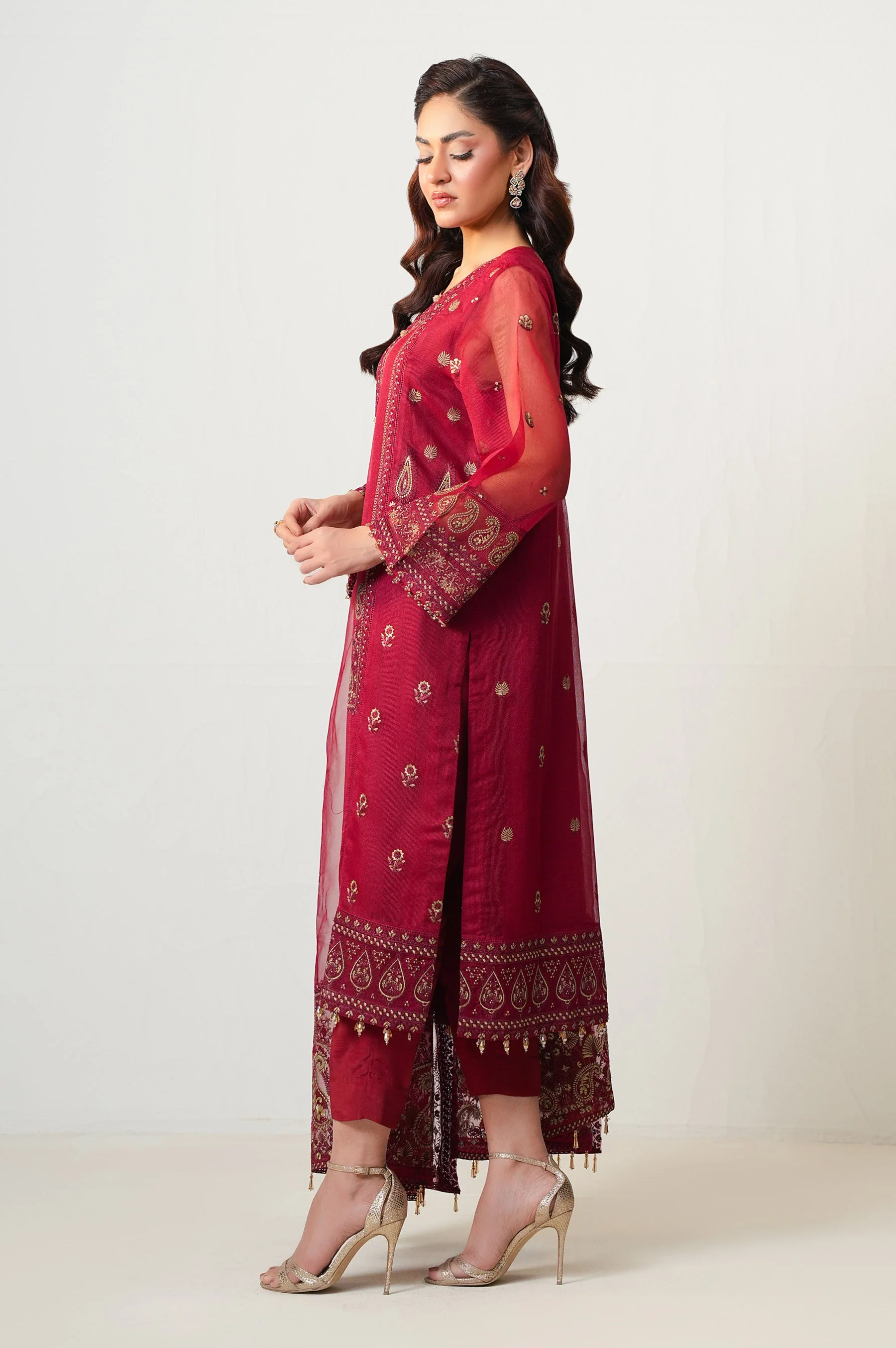 STITCHED EMBROIDERED RAJJO NET SUIT (FACTORY E-OUTLET) - Image 3