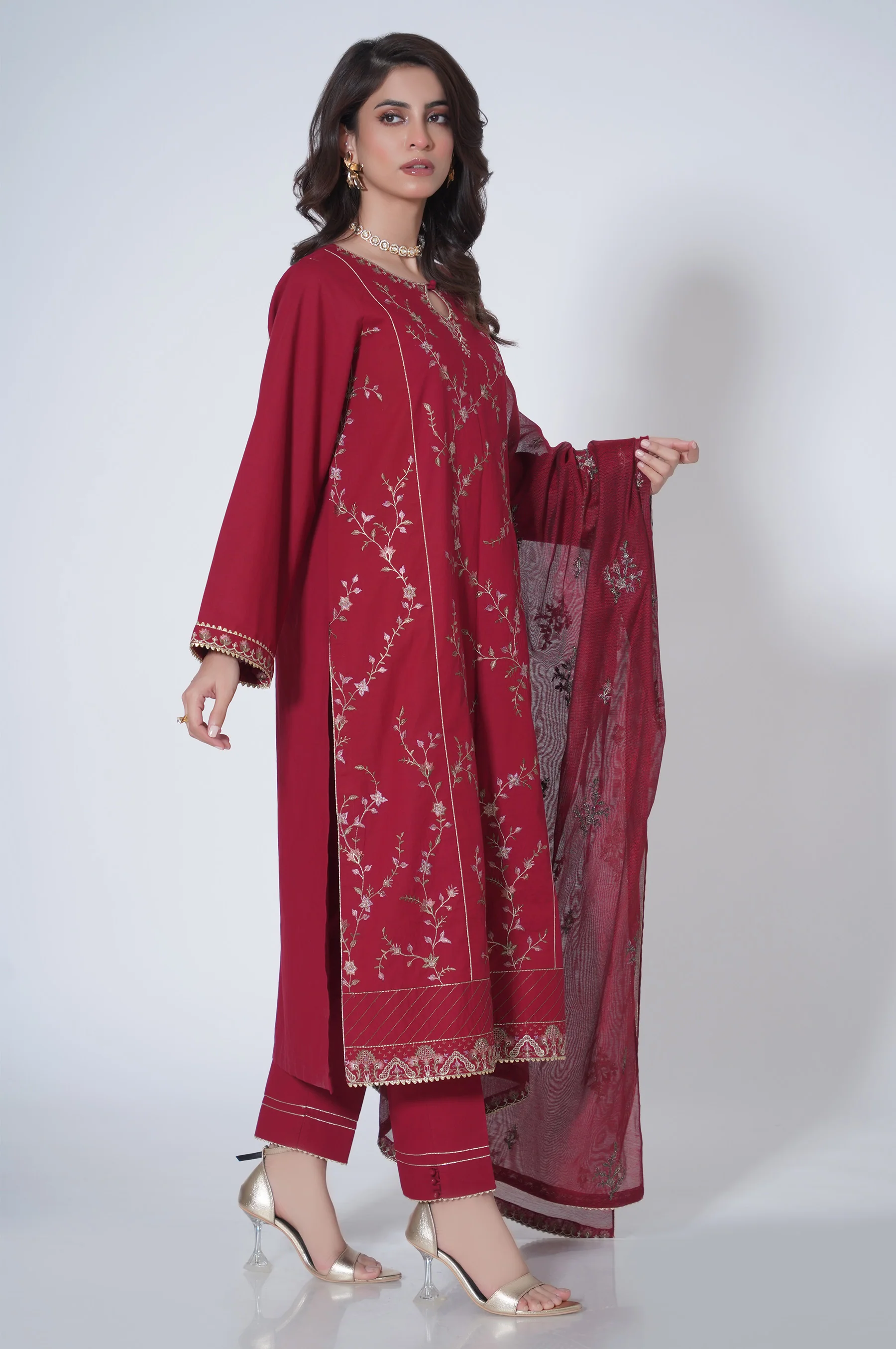 3 Piece Unstitched Embroidered Cambric Suit - Image 5