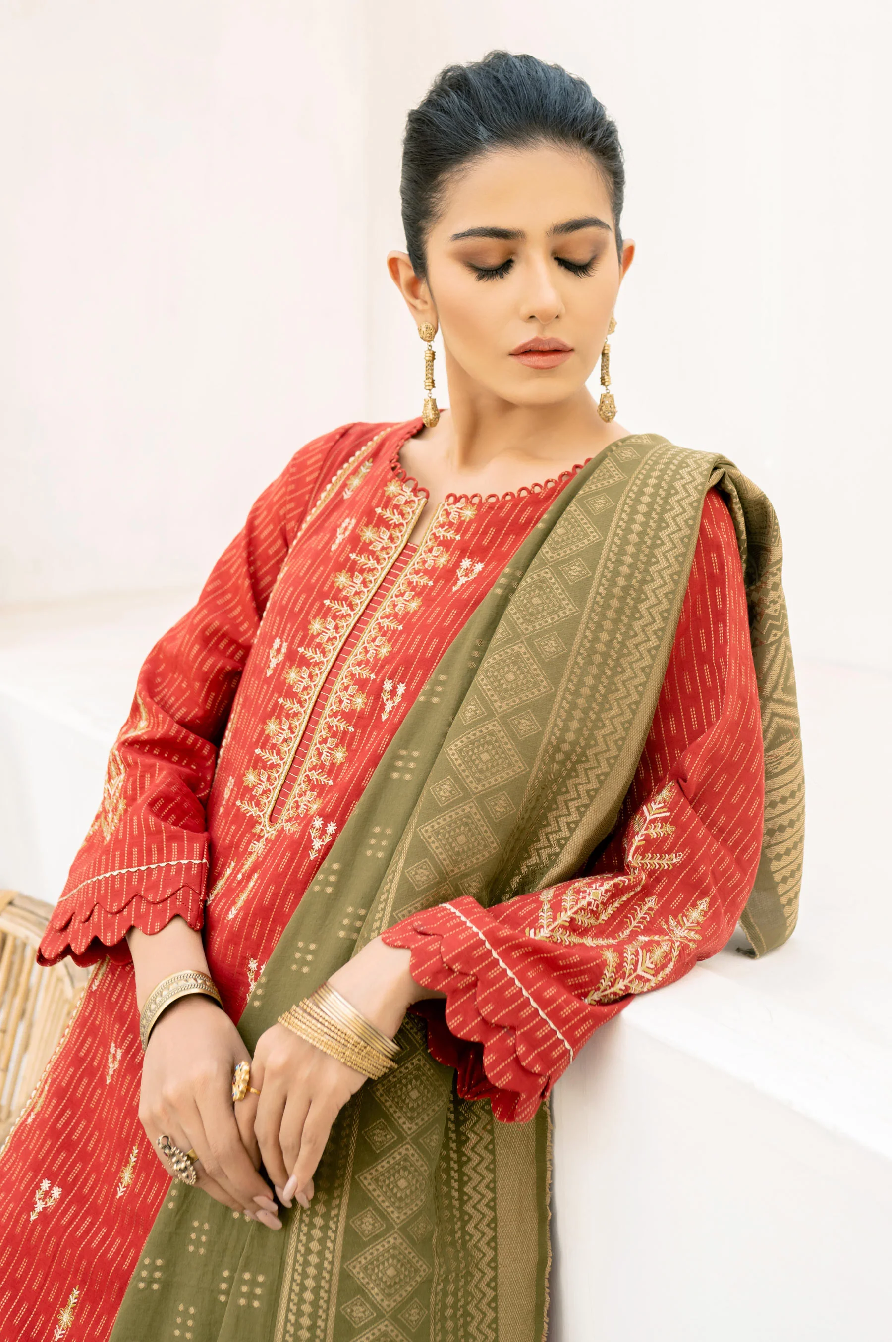 3 Piece Unstitched Embroidered Cotton Jacquard Suit