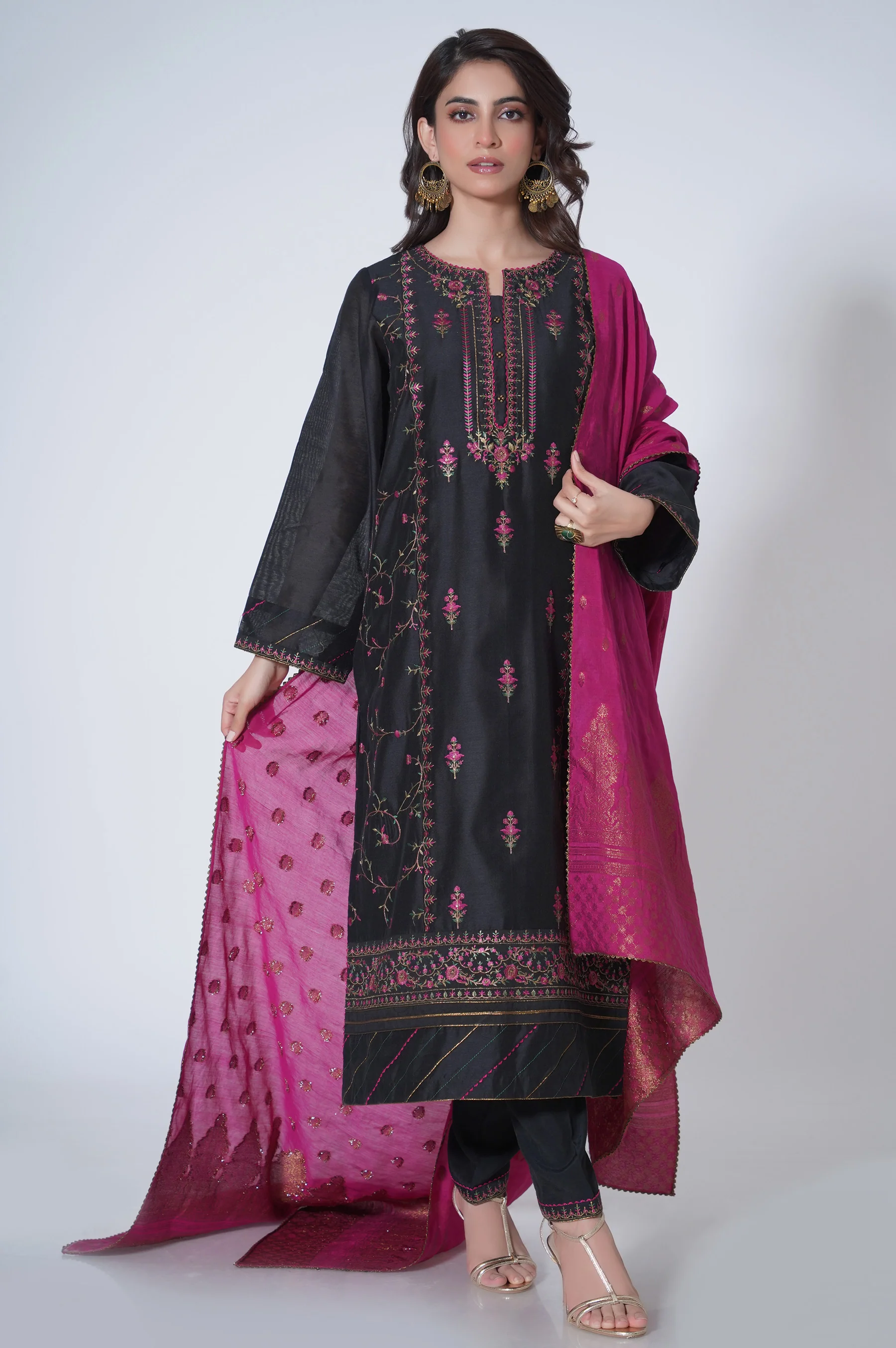 3 Piece Unstitched Embroidered Cotton Net Suit - Image 2