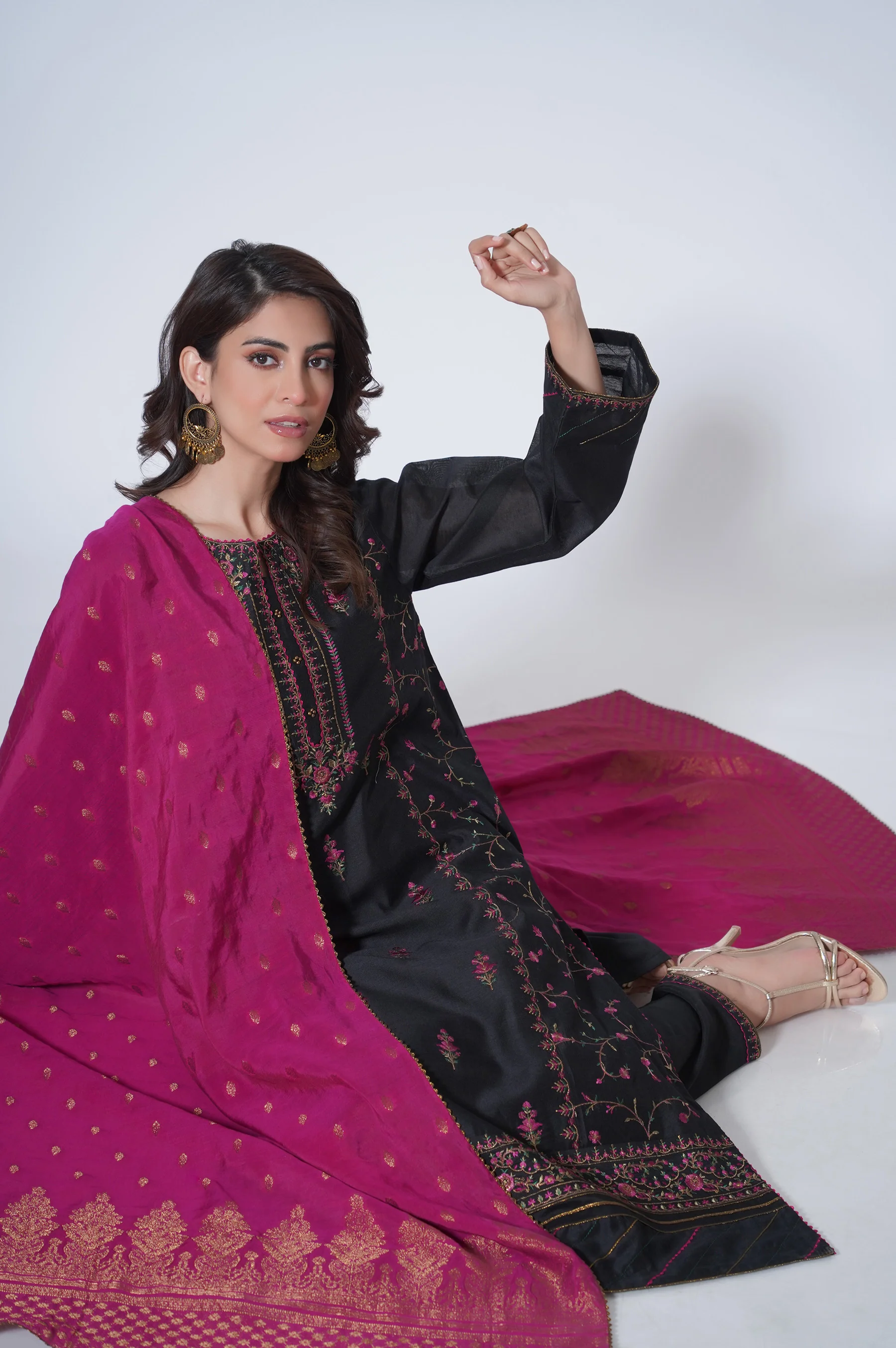 3 Piece Unstitched Embroidered Cotton Net Suit - Image 3
