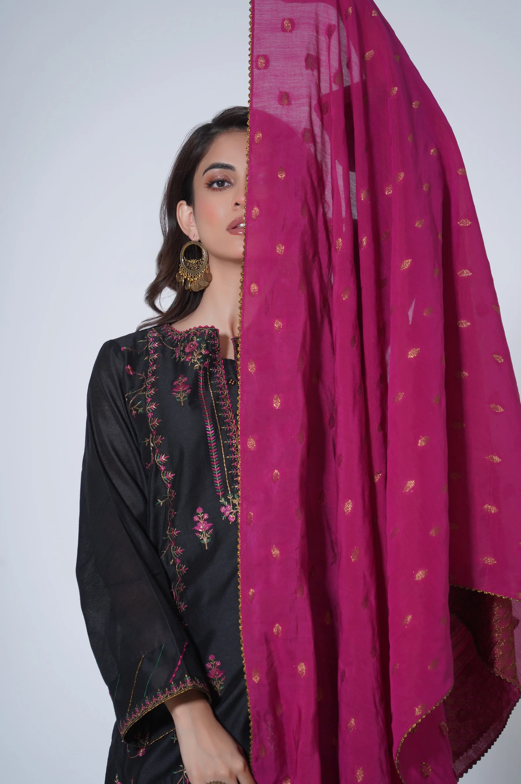 3 Piece Unstitched Embroidered Cotton Net Suit - Image 6