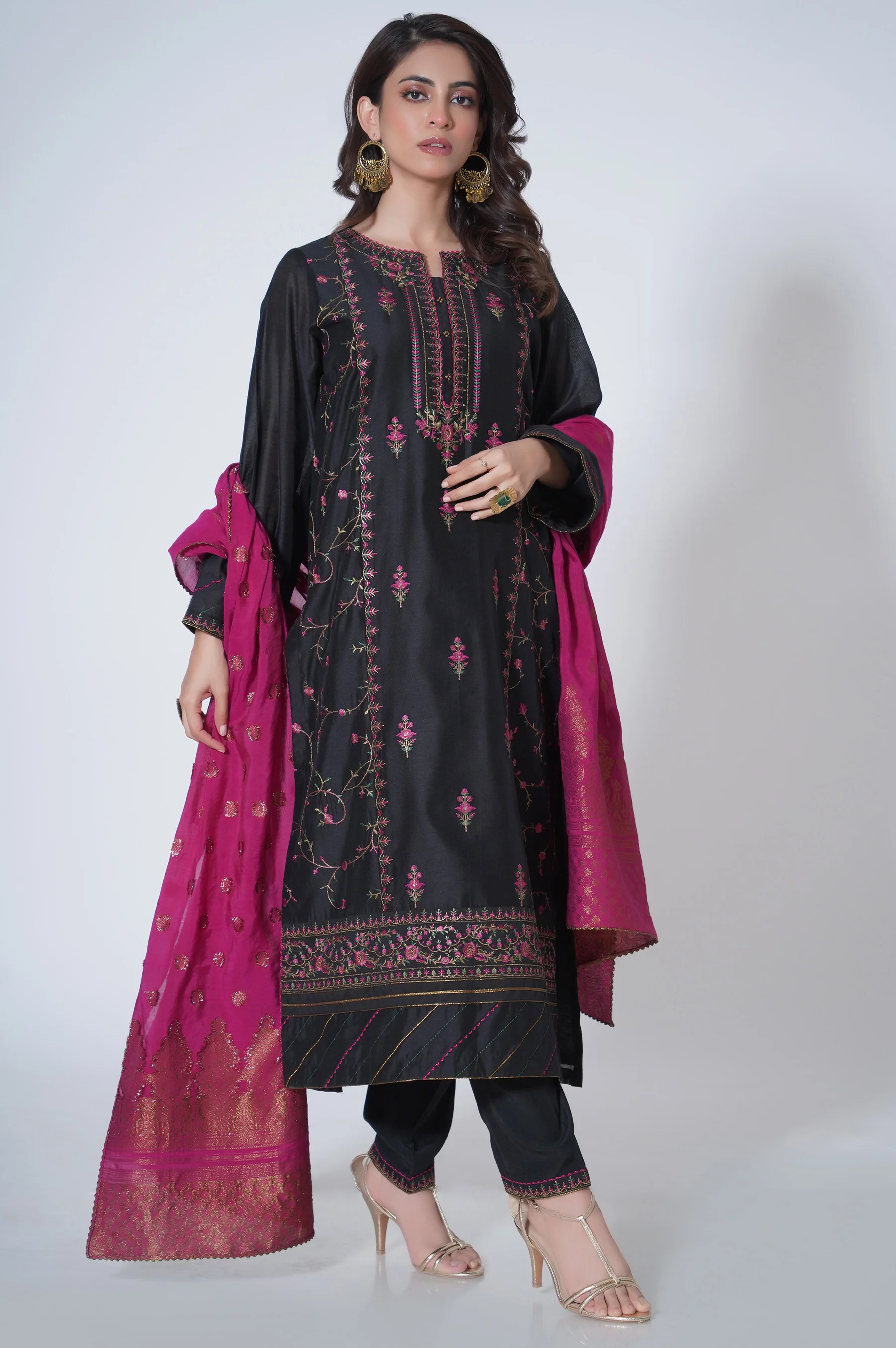 3 Piece Unstitched Embroidered Cotton Net Suit - Image 8