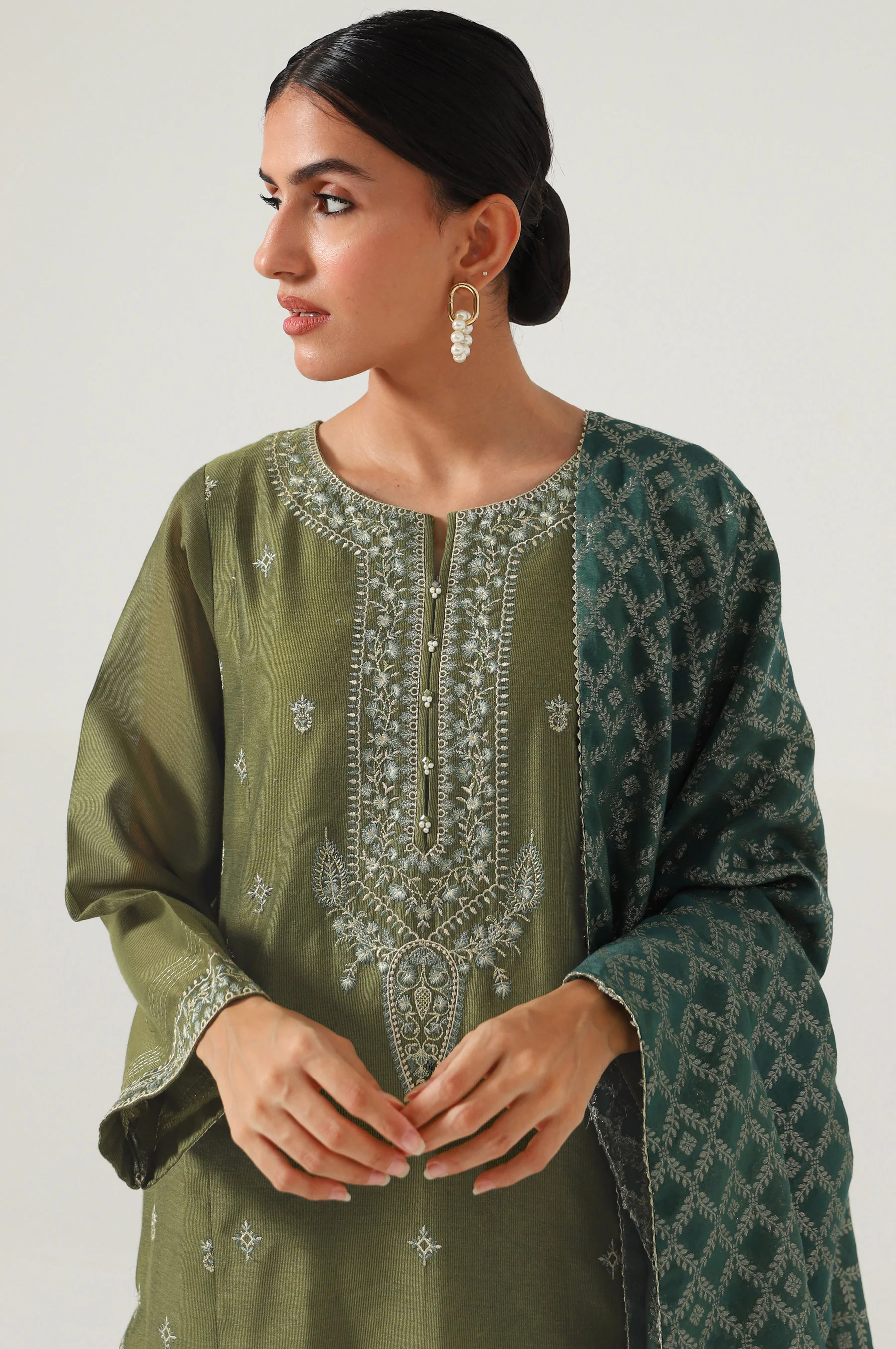 3 Piece Unstitched Embroidered Cotton net Suit