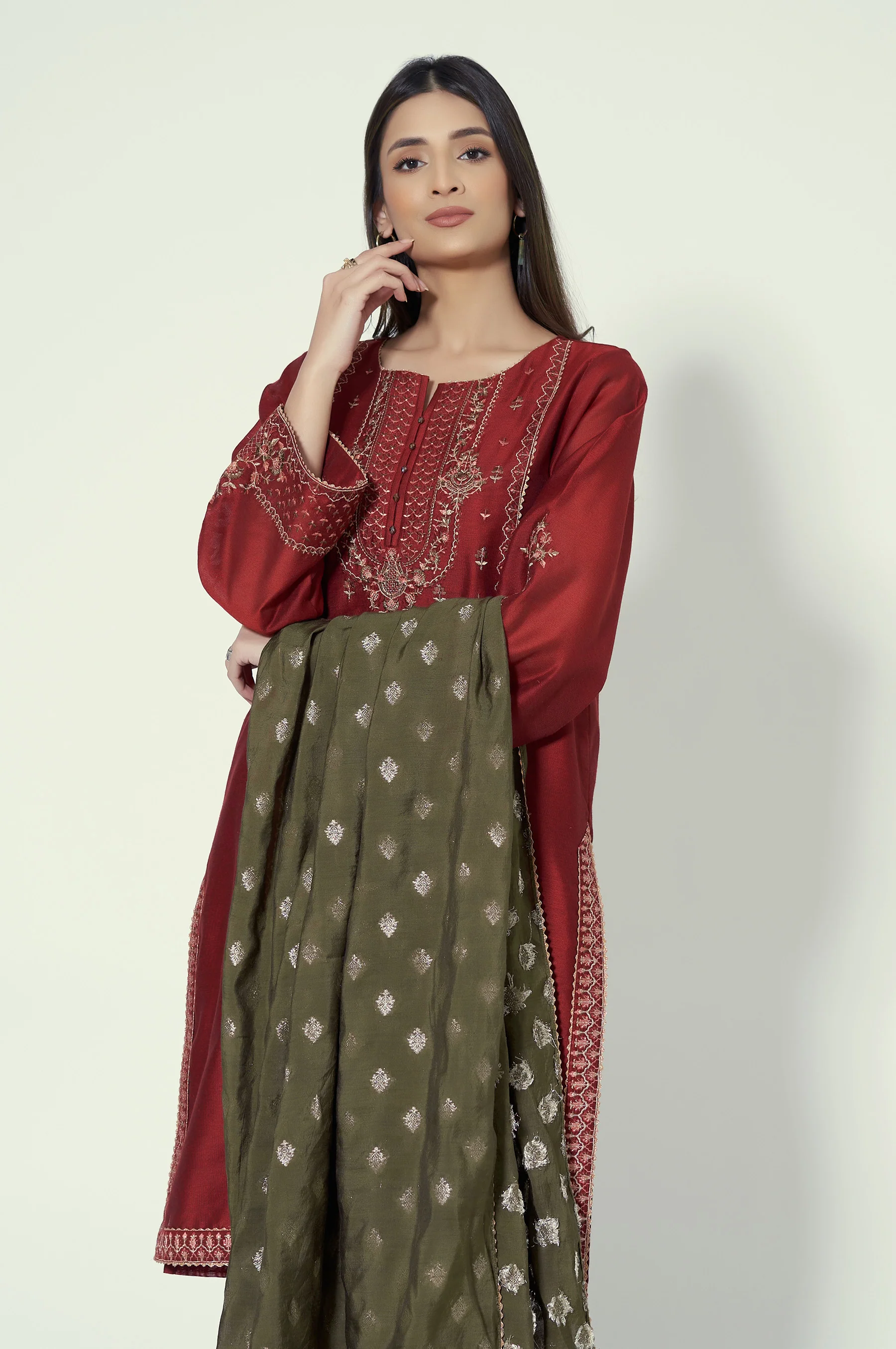 3 Piece Unstitched Embroidered Cotton Net Suit - Image 2