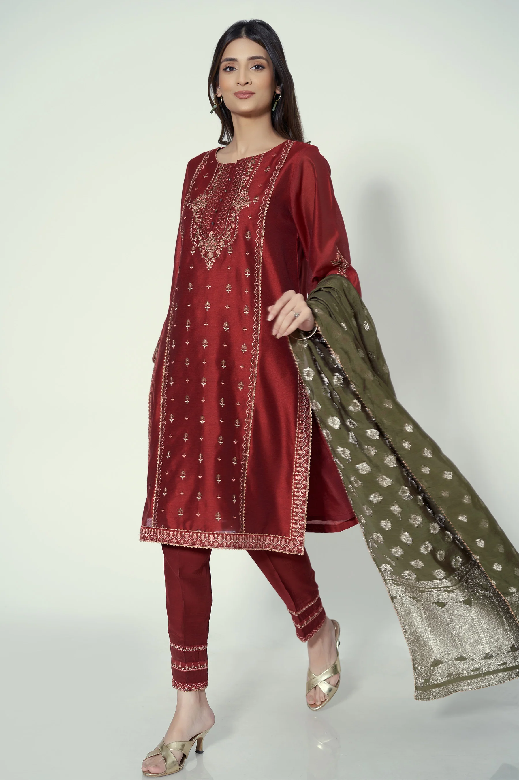 3 Piece Unstitched Embroidered Cotton Net Suit - Image 3