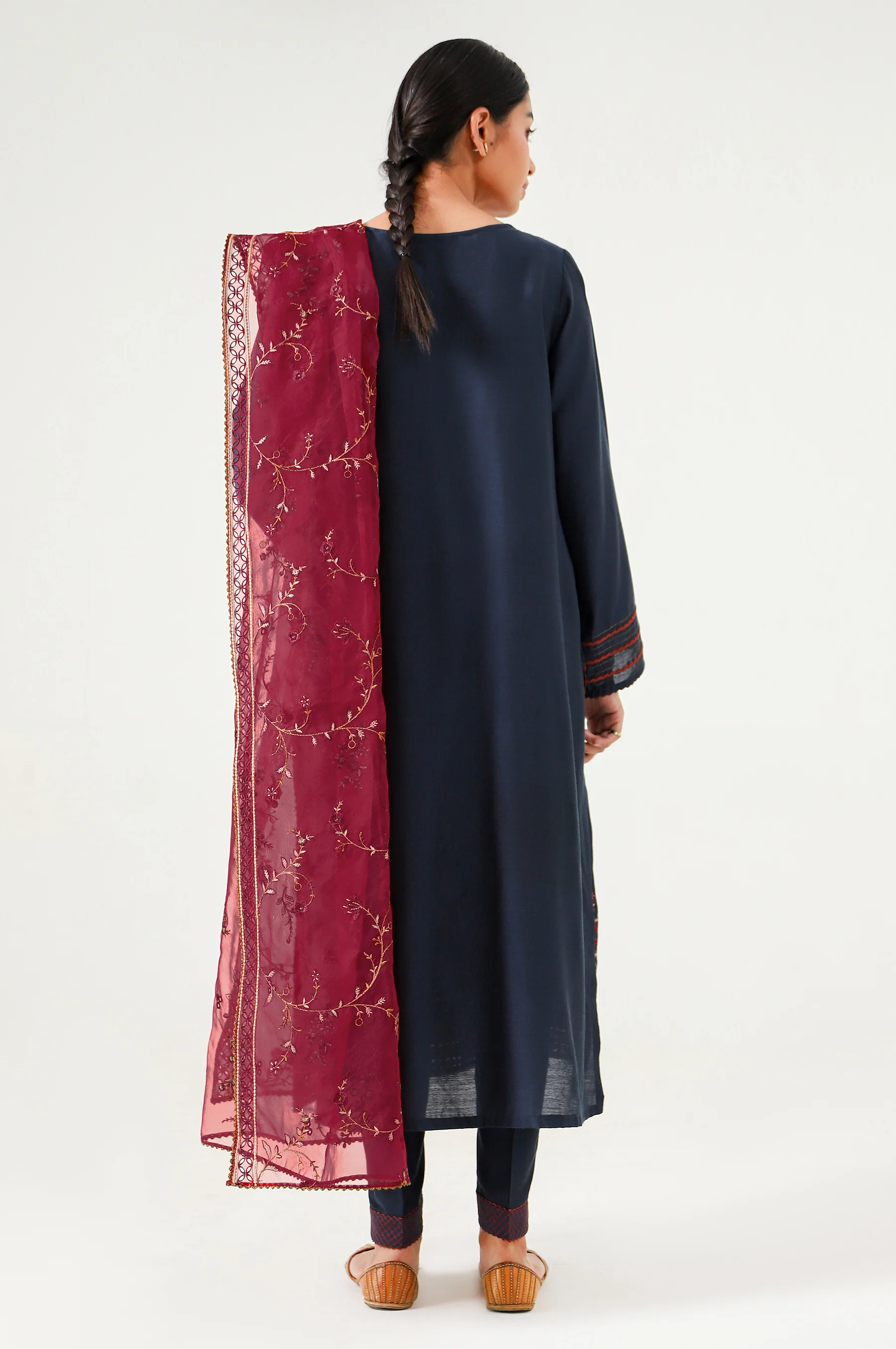 3 piece Unstitched Embroidered Cotton silk Suit - Image 4