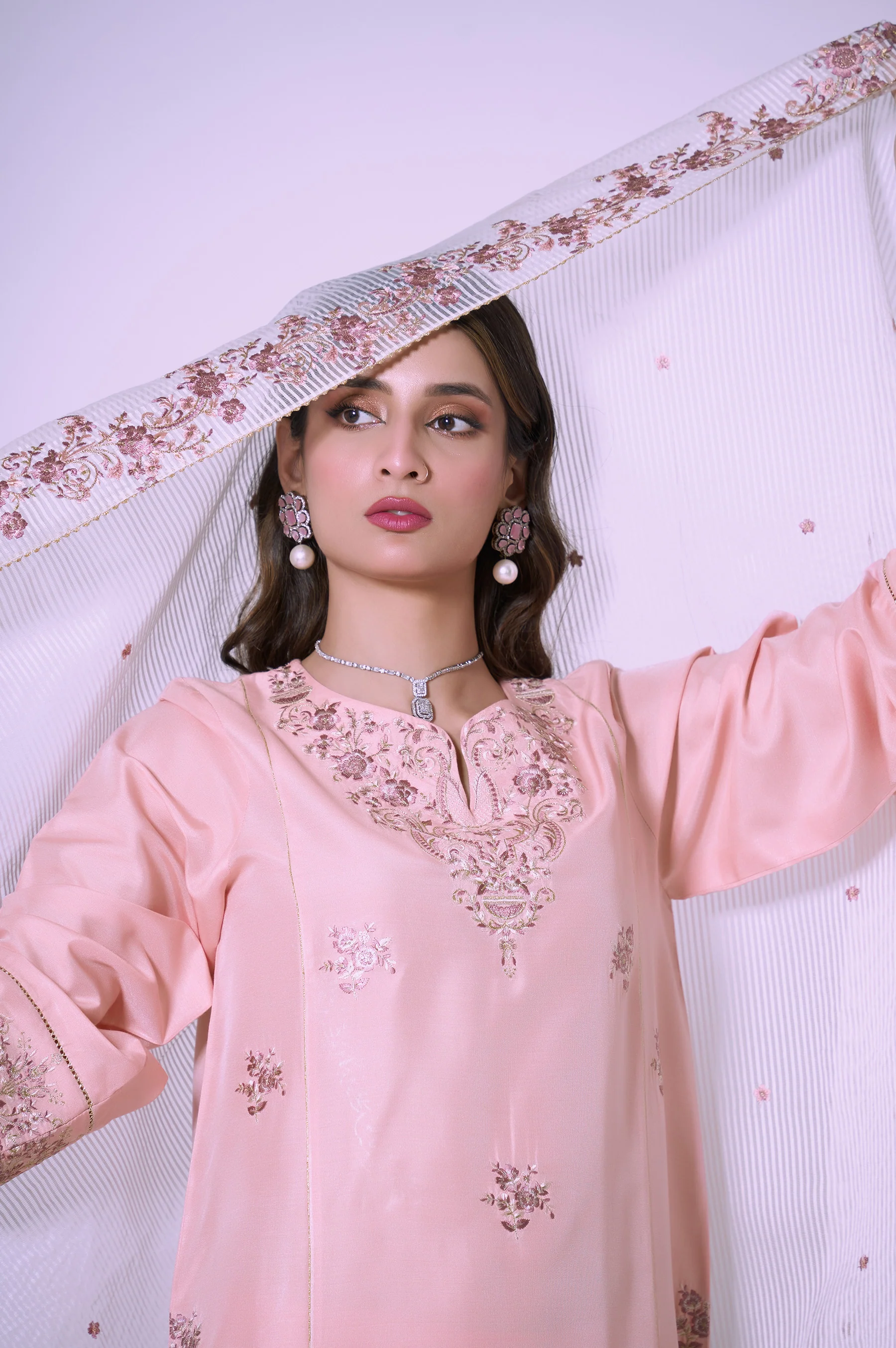 3 Piece Unstitched Embroidered Cotton Silk Suit - Image 2