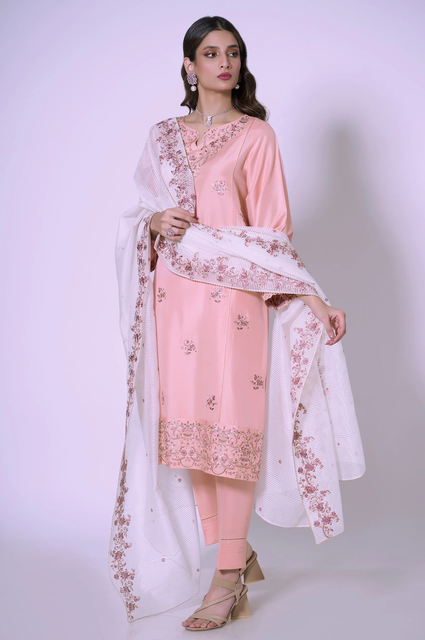3 Piece Unstitched Embroidered Cotton Silk Suit - Image 3