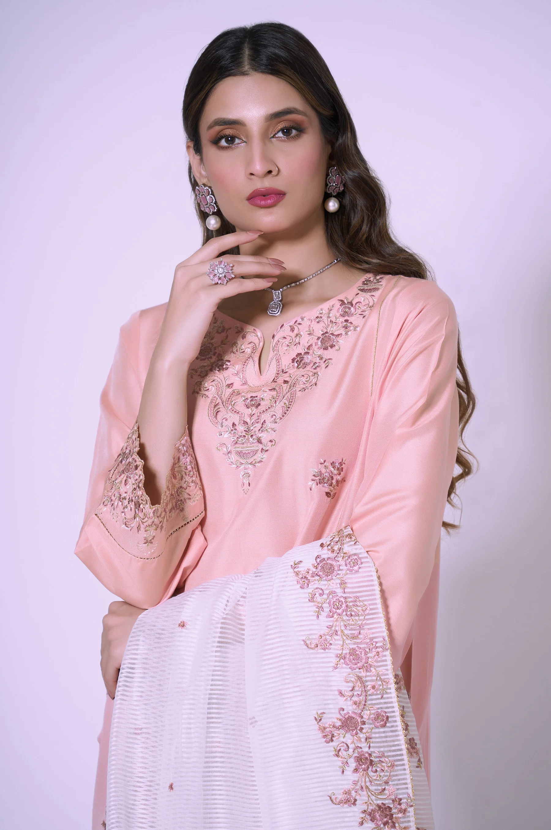 3 Piece Unstitched Embroidered Cotton Silk Suit - Image 5