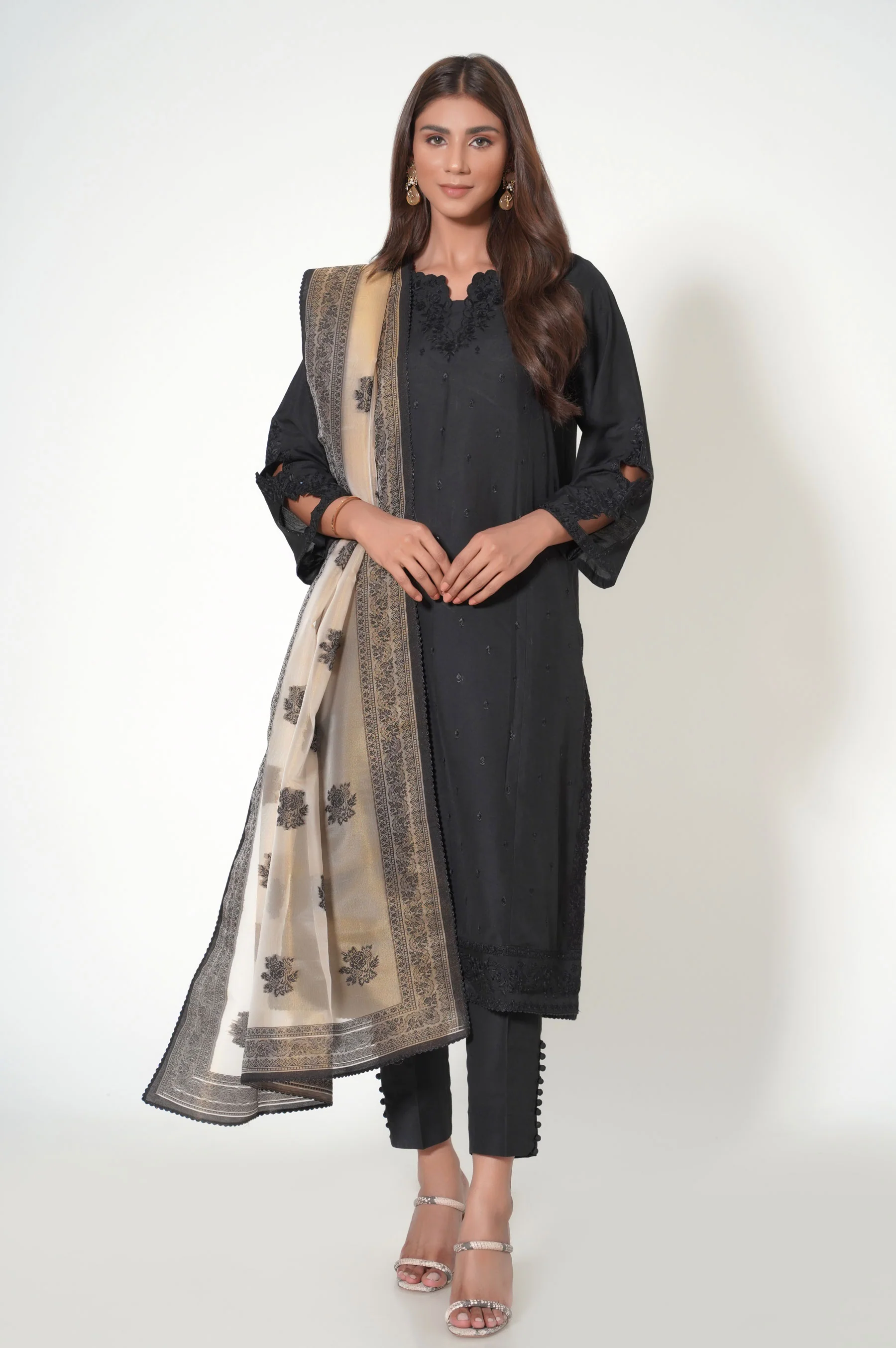 Unstitched 3 Piece Embroidered Cotton Silk Suit