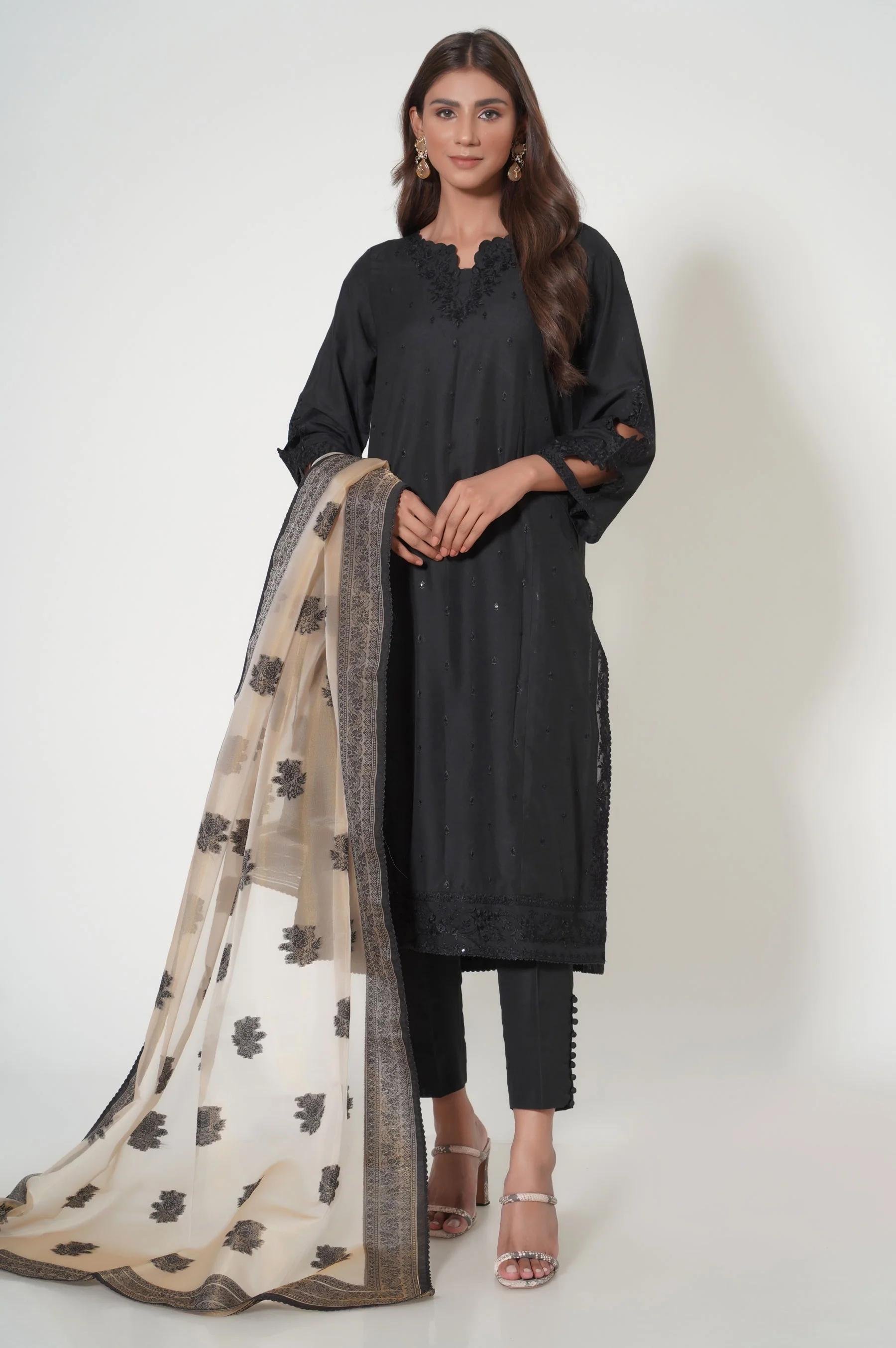 Unstitched 3 Piece Embroidered Cotton Silk Suit - Image 2