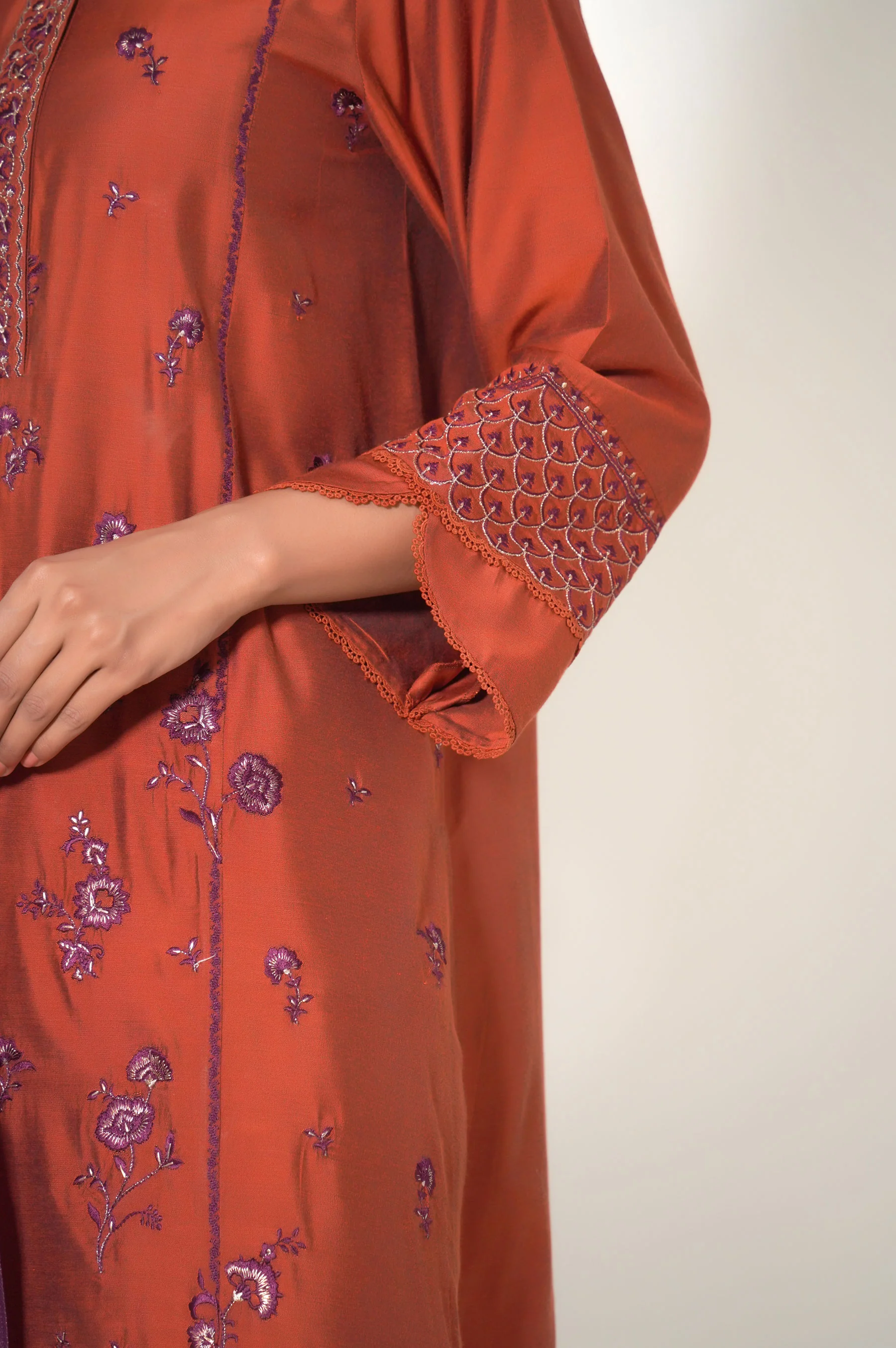 3 Pieces Unstitched Embroidered Cotton Silk Suit - Image 3