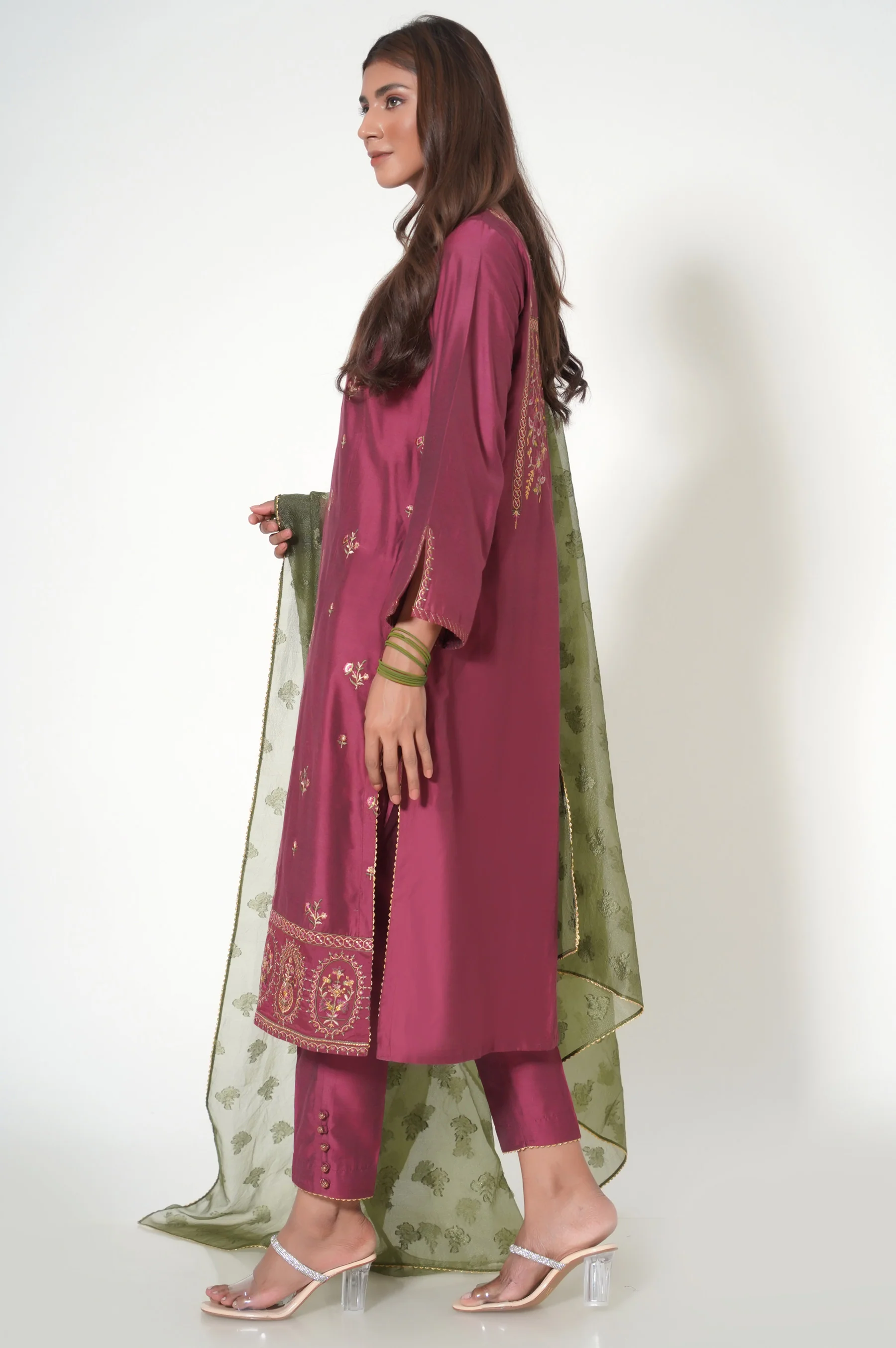 Unstitched 3 Piece Embroidered Cotton Silk Suit - Image 3