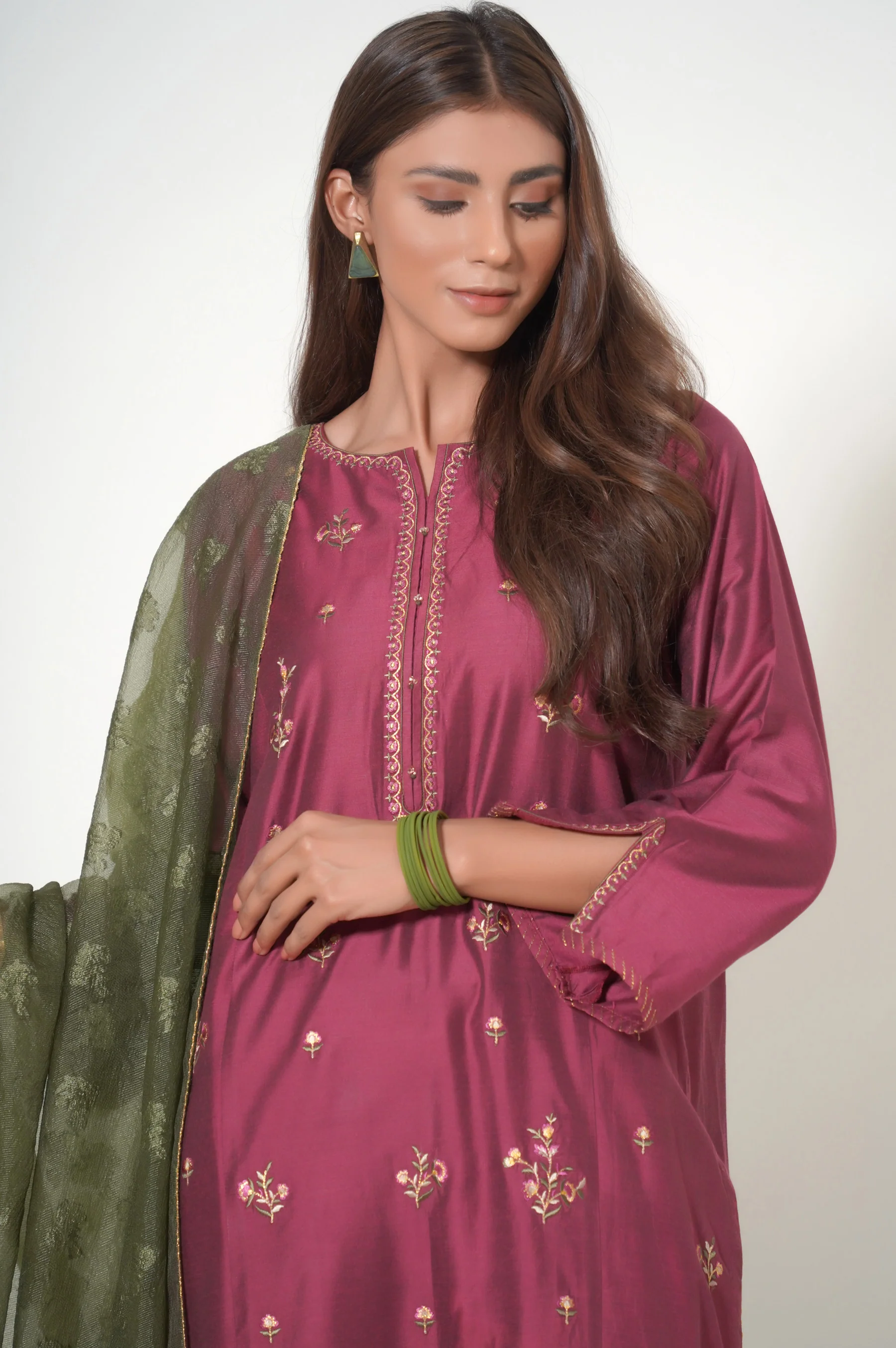 Unstitched 3 Piece Embroidered Cotton Silk Suit - Image 4