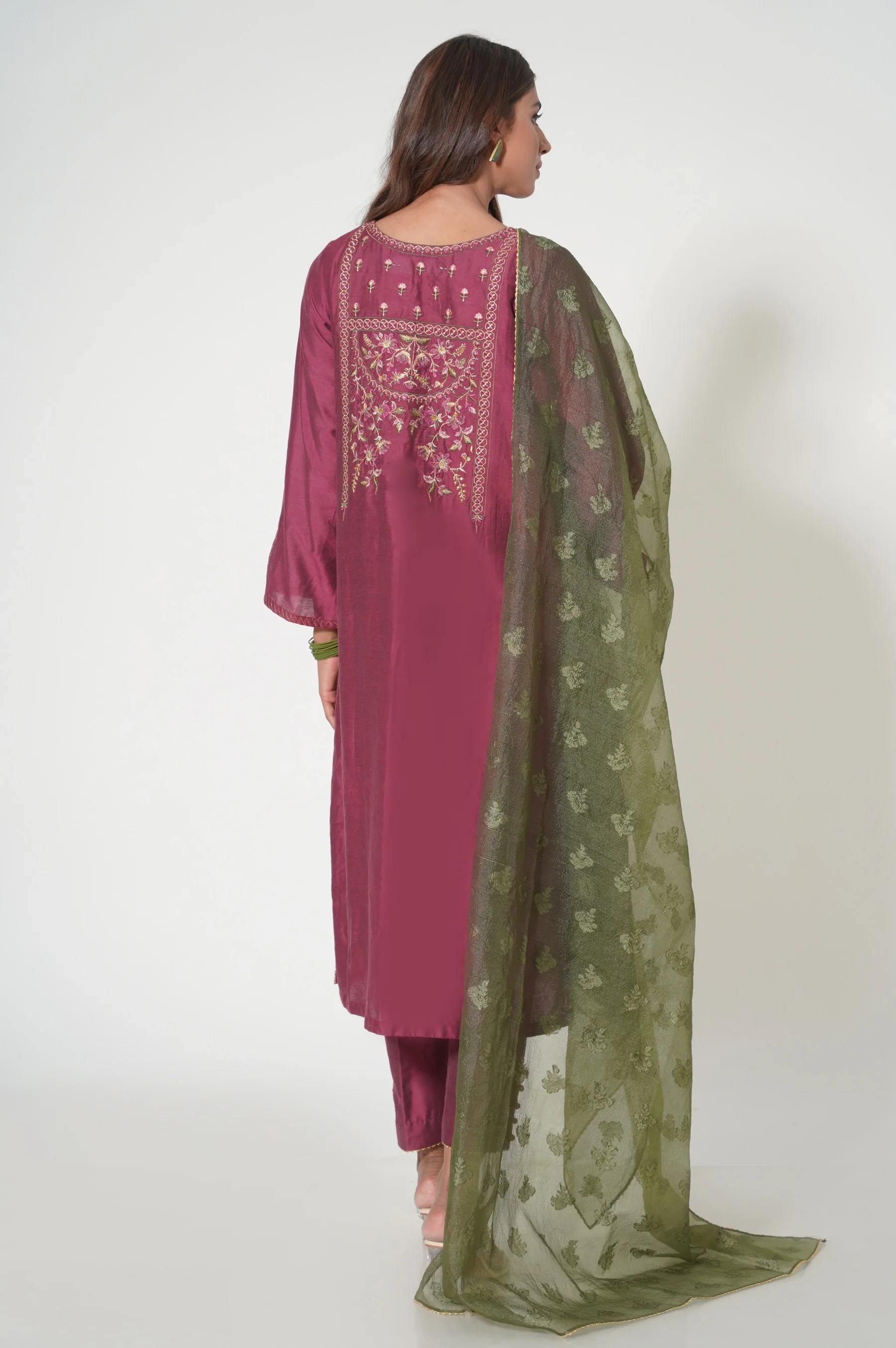 Unstitched 3 Piece Embroidered Cotton Silk Suit - Image 5