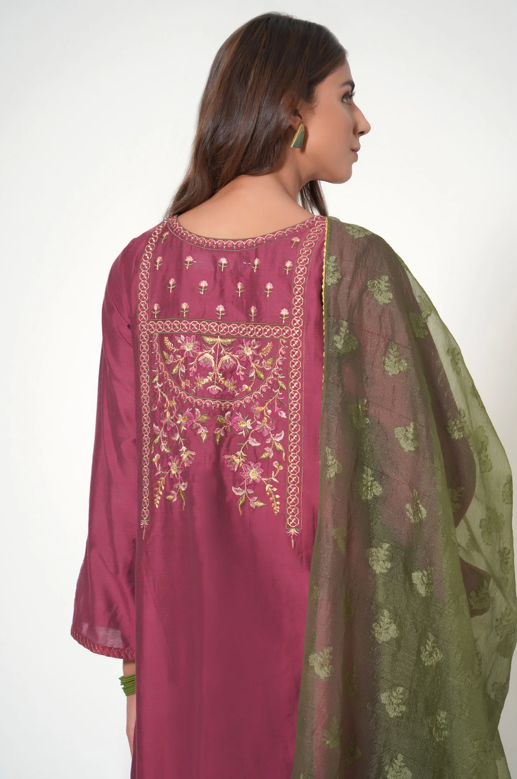Unstitched 3 Piece Embroidered Cotton Silk Suit - Image 6