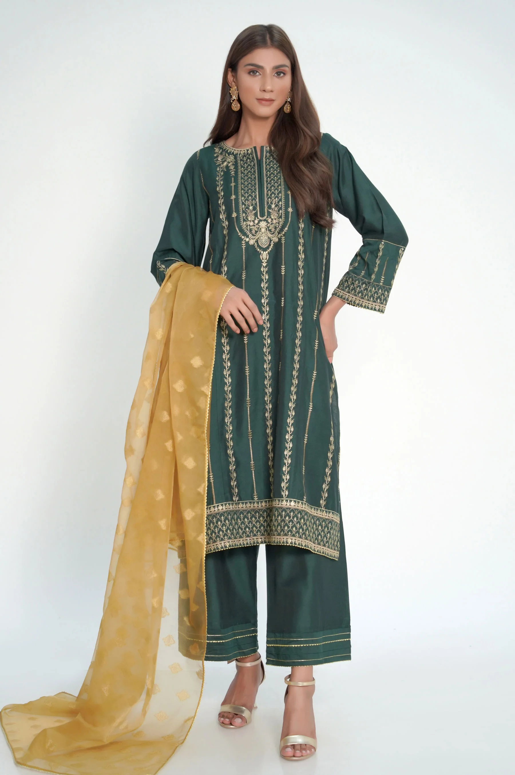 3 Piece Unstitched Embroidered Cotton Silk Suit - Image 3