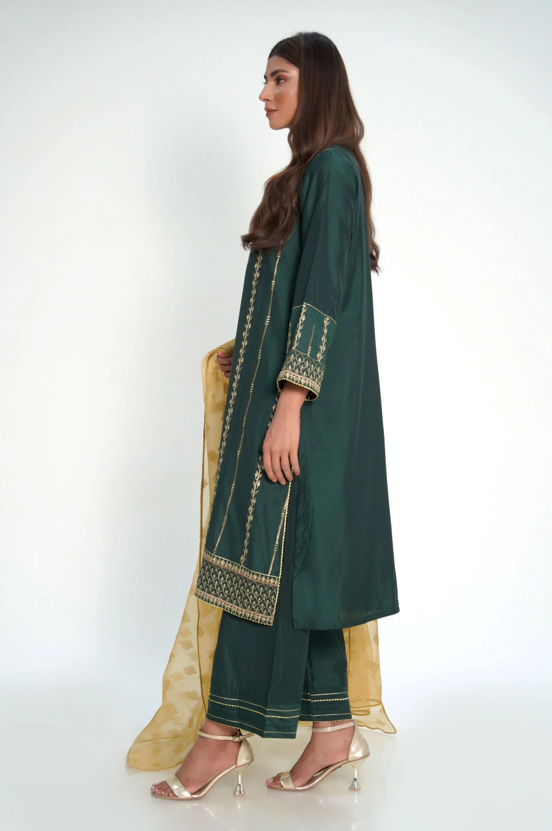 3 Piece Unstitched Embroidered Cotton Silk Suit - Image 5
