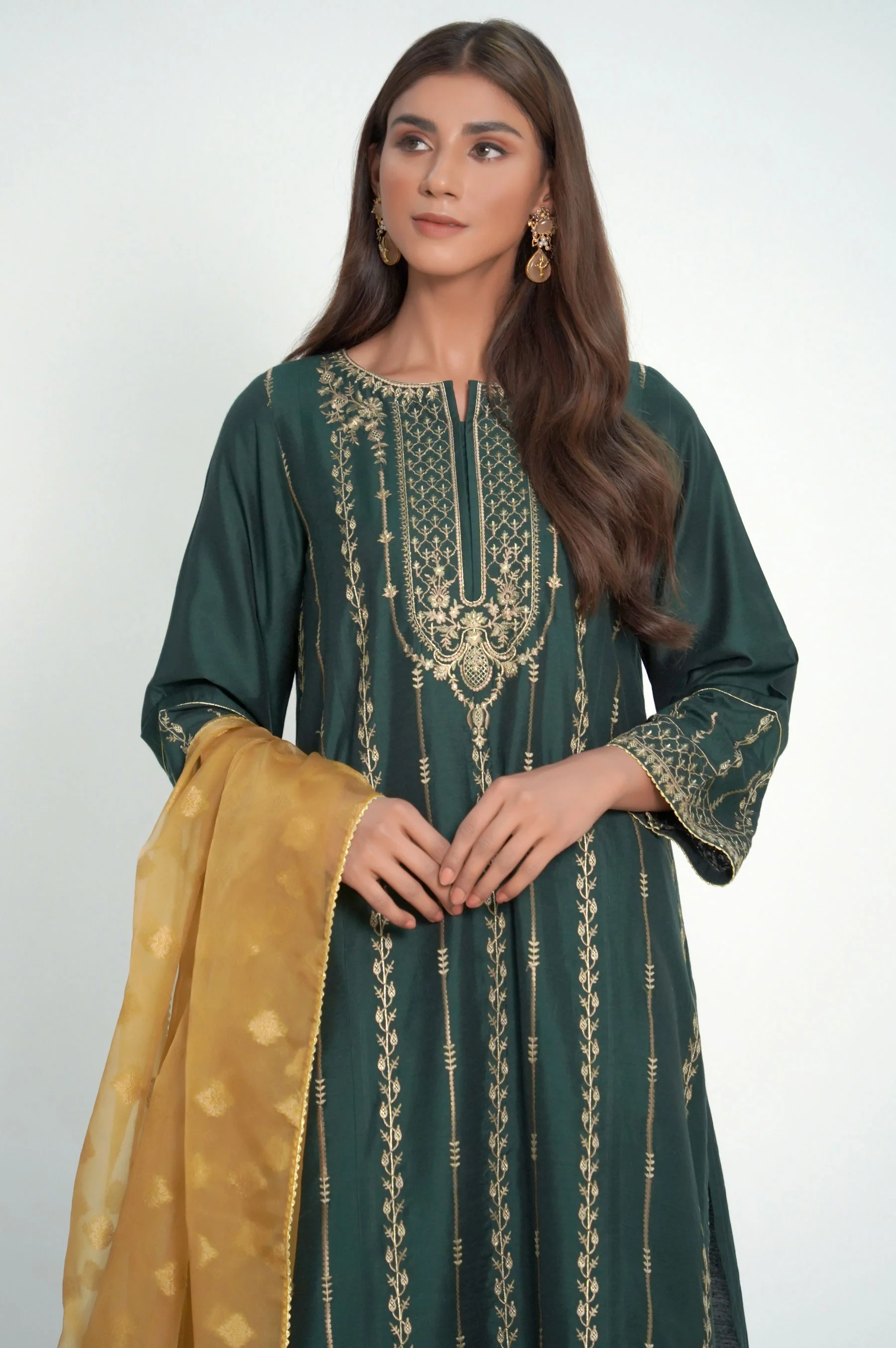 3 Piece Unstitched Embroidered Cotton Silk Suit - Image 6