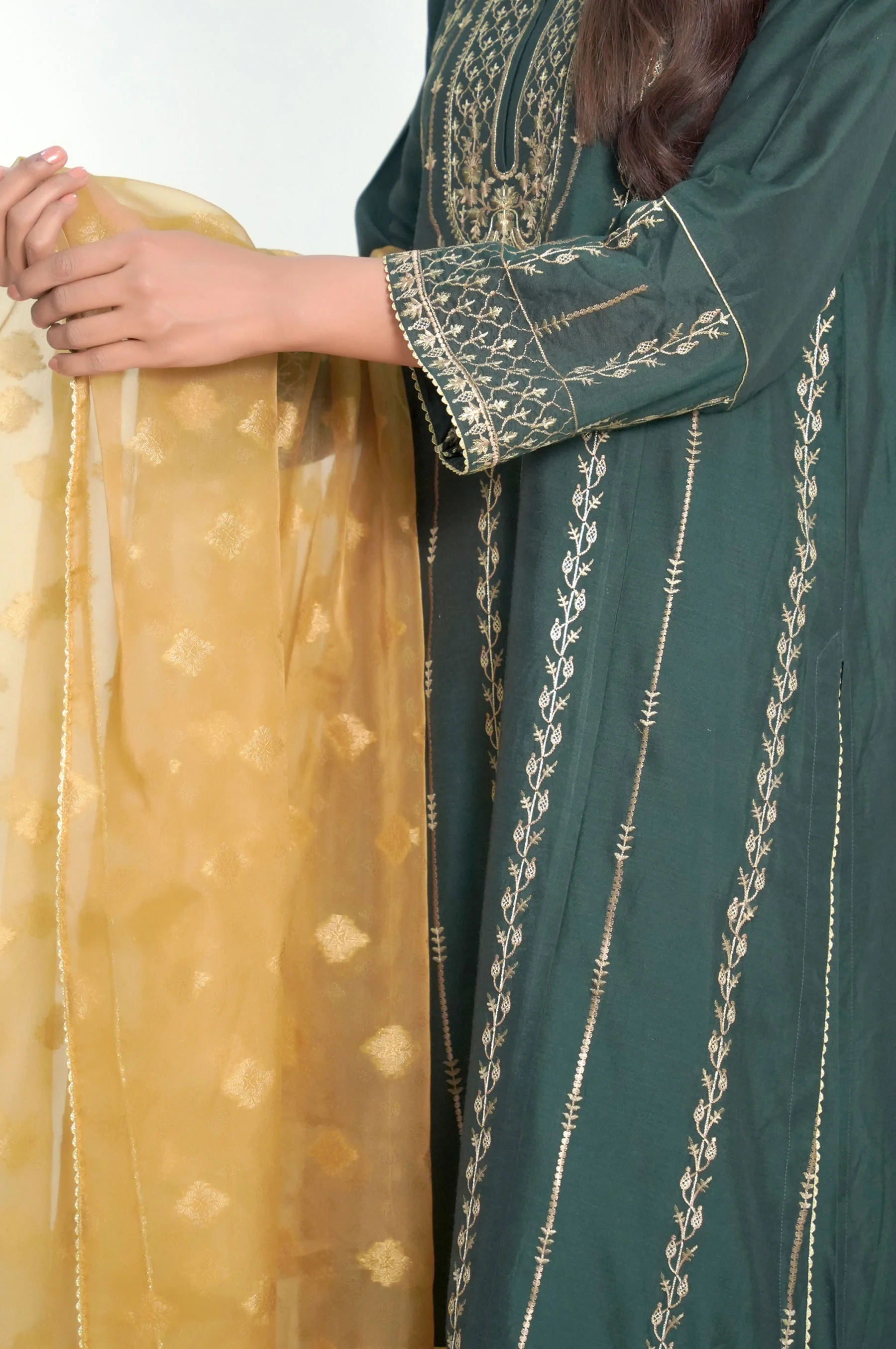 3 Piece Unstitched Embroidered Cotton Silk Suit - Image 7