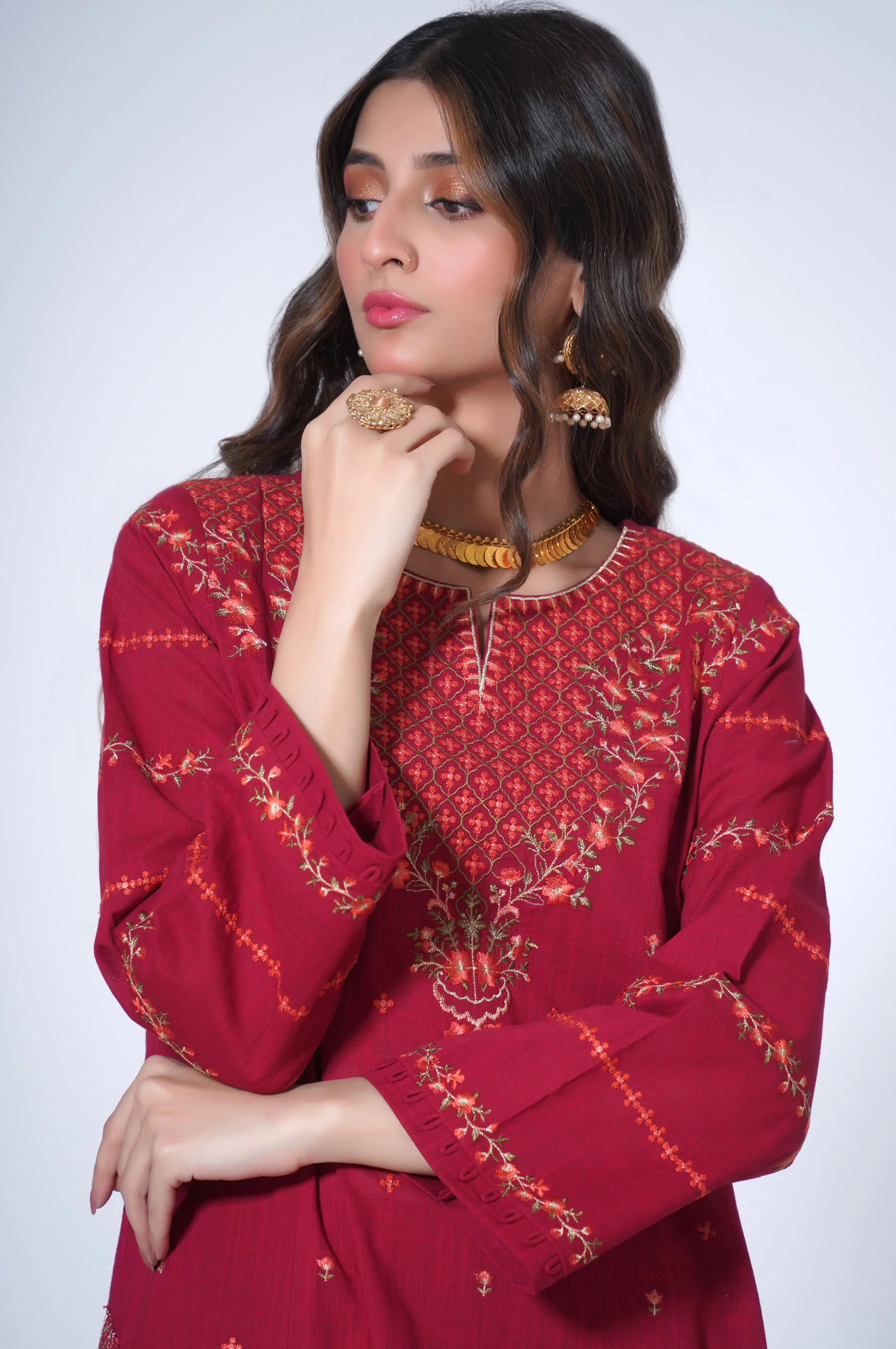 3 Piece Unstitched Embroidered Cotton Slub Suit - Image 2