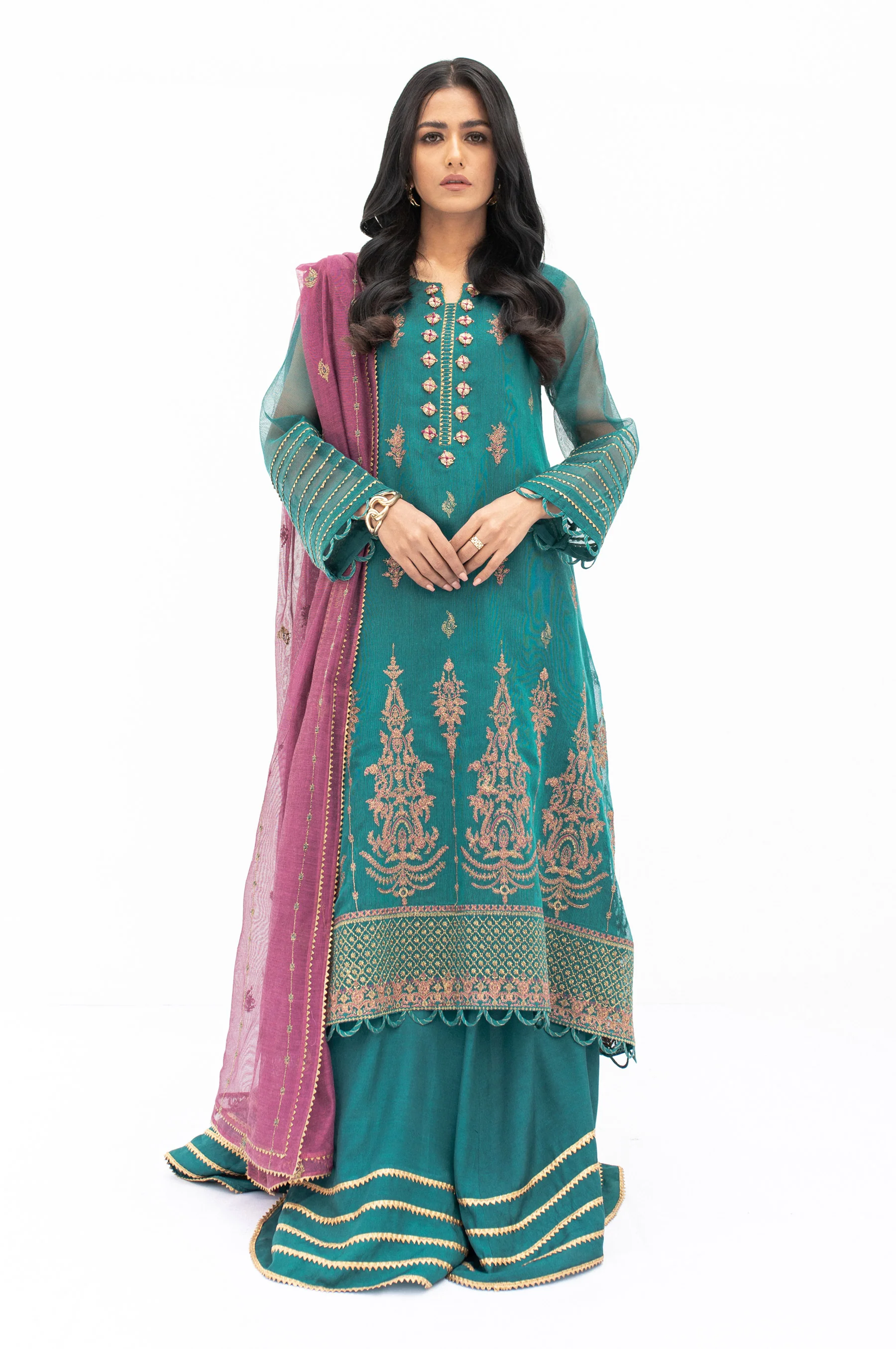 3 Piece Unstitched Embroidered Khaddi Net Suit