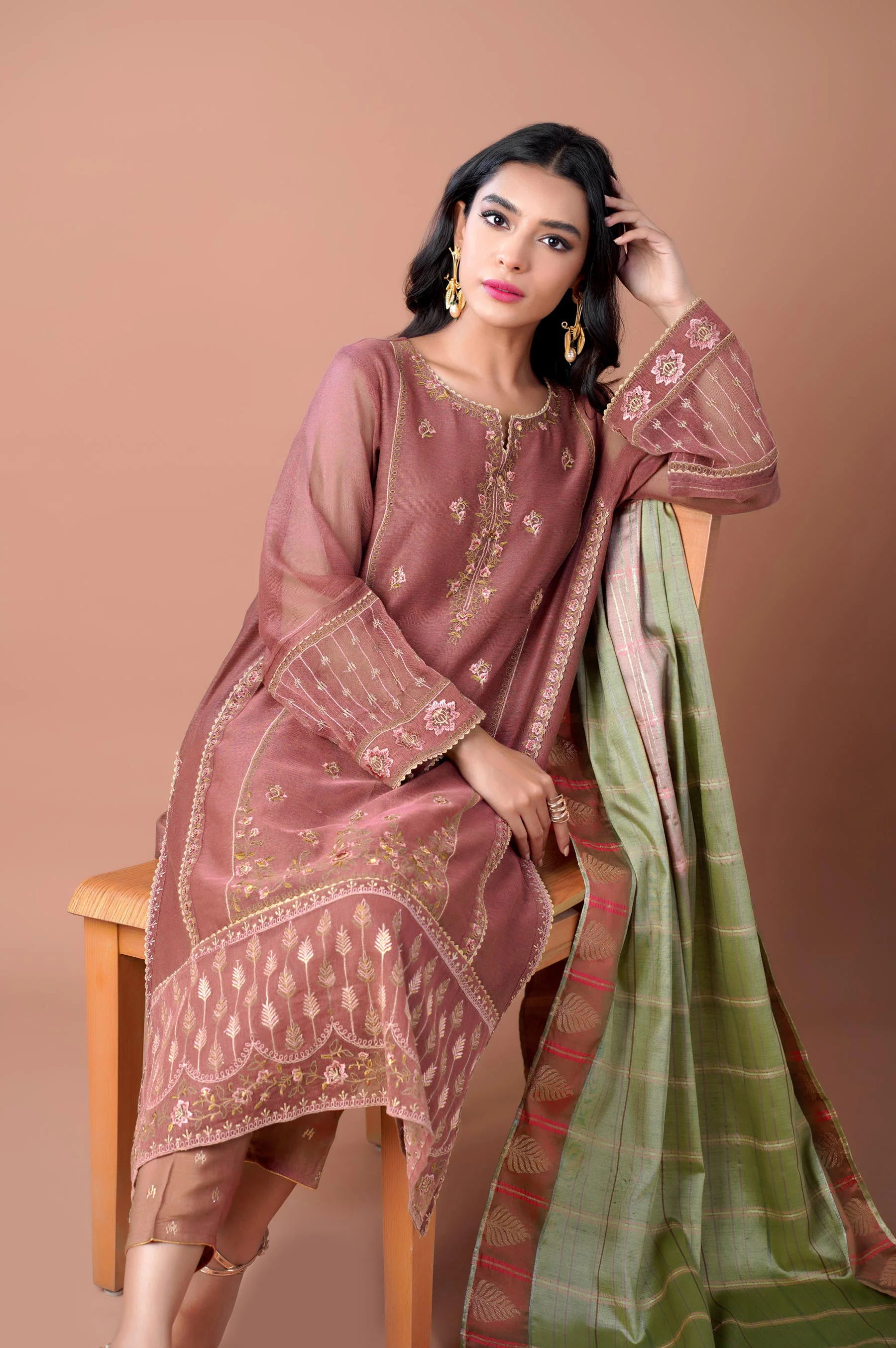 3 Piece Unstitched Embroidered Khaadi Net Suit - Image 2