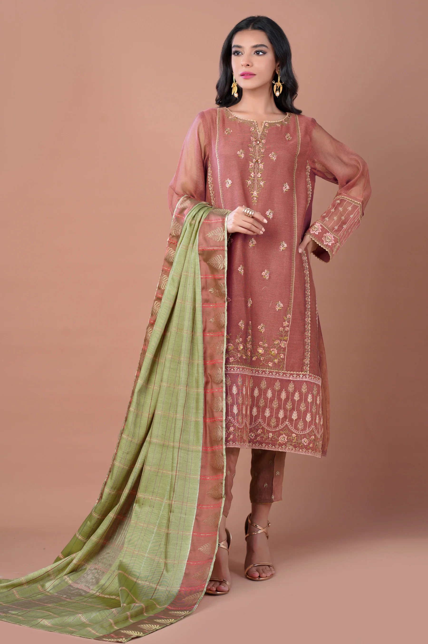3 Piece Unstitched Embroidered Khaadi Net Suit - Image 3