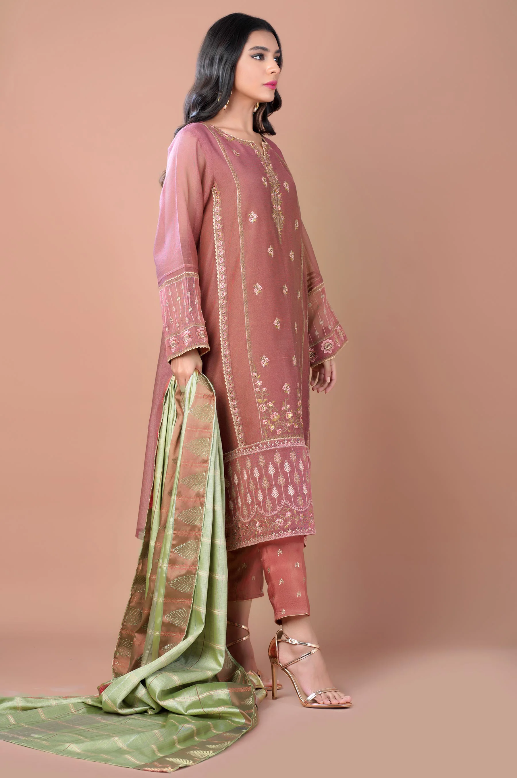 3 Piece Unstitched Embroidered Khaadi Net Suit - Image 4