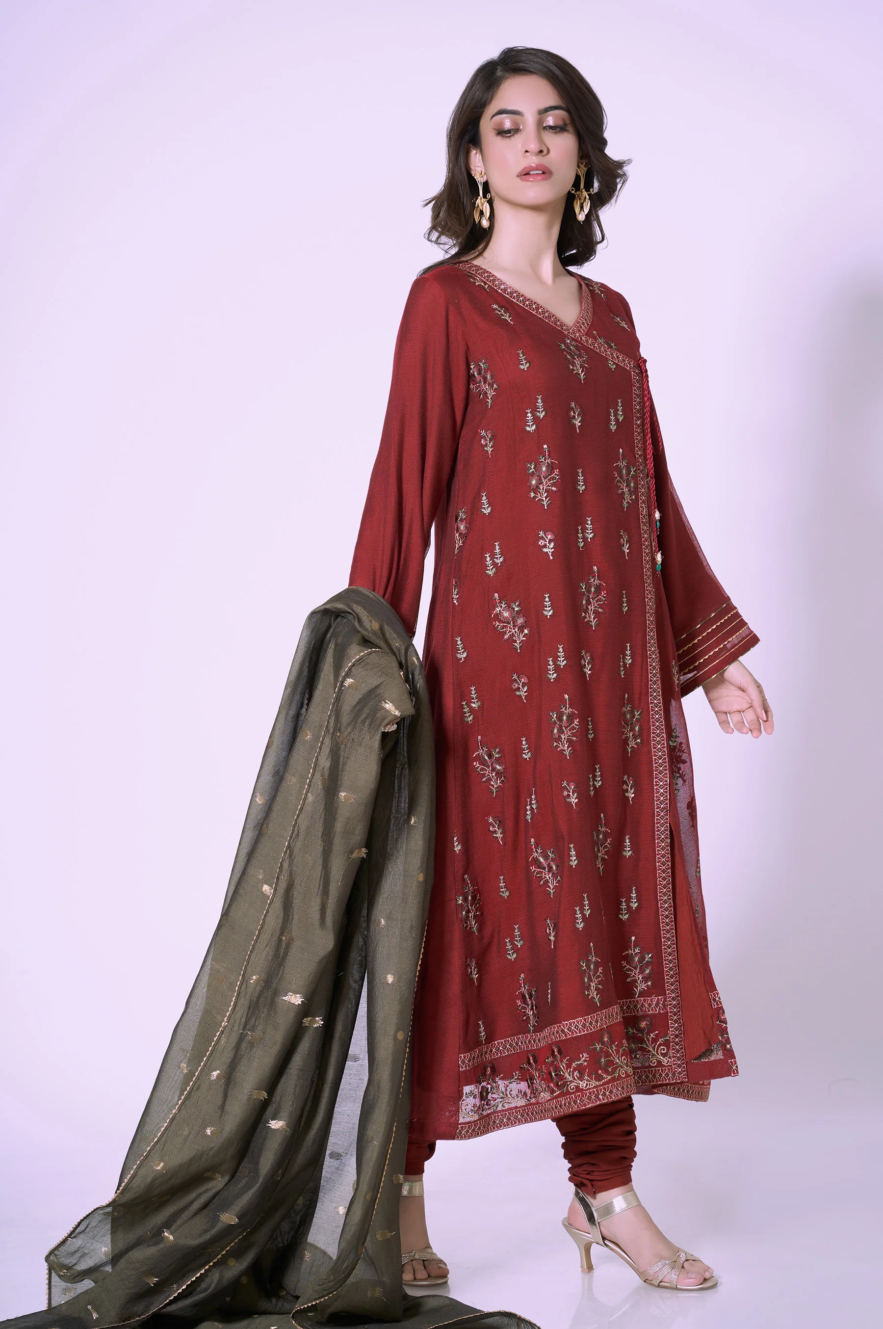 3 Piece Unstitched Embroidered Khadi Net Suit - Image 5