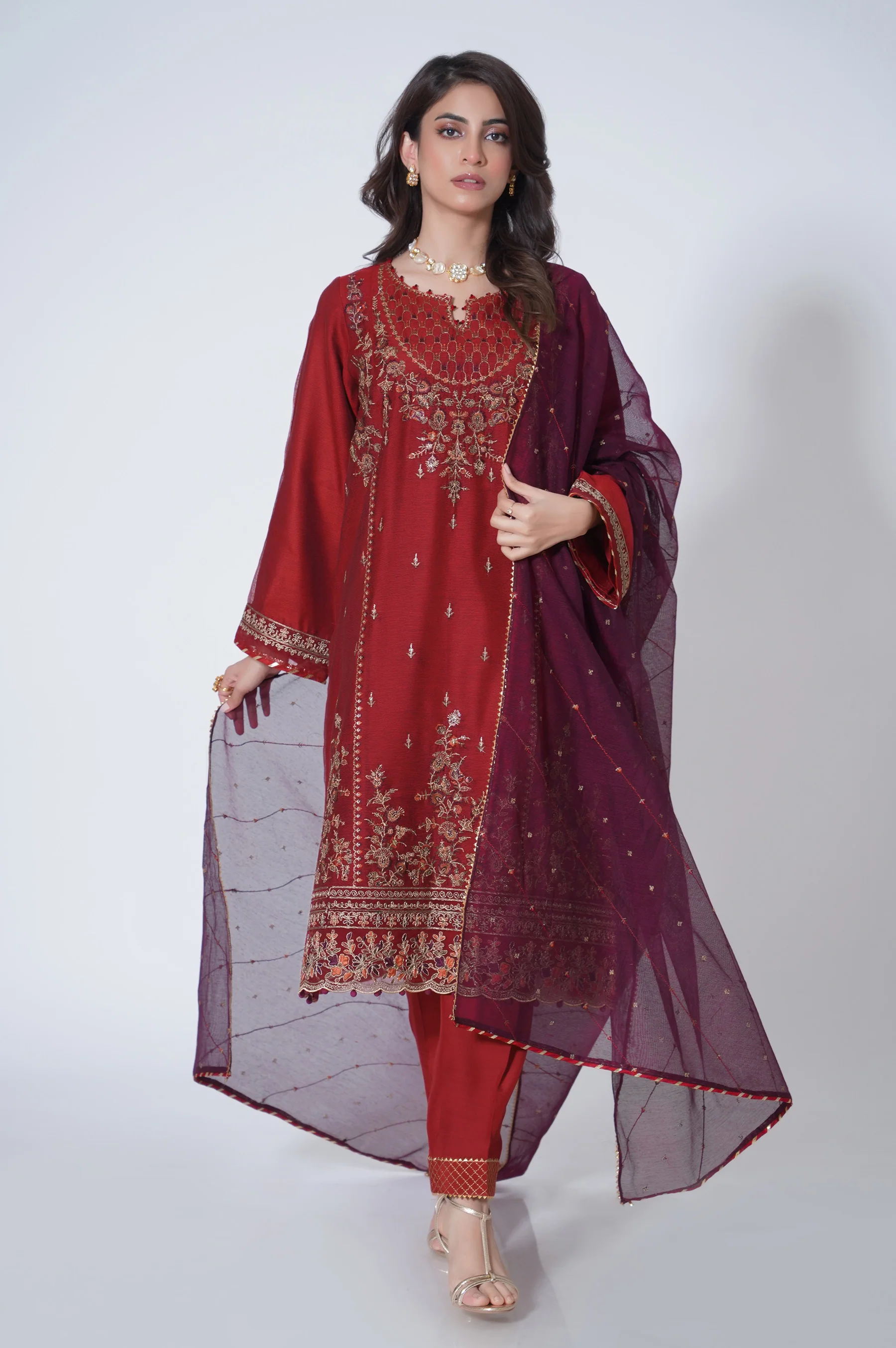 3 Piece Unstitched Embroidered Khaadi Net Suit - Image 2