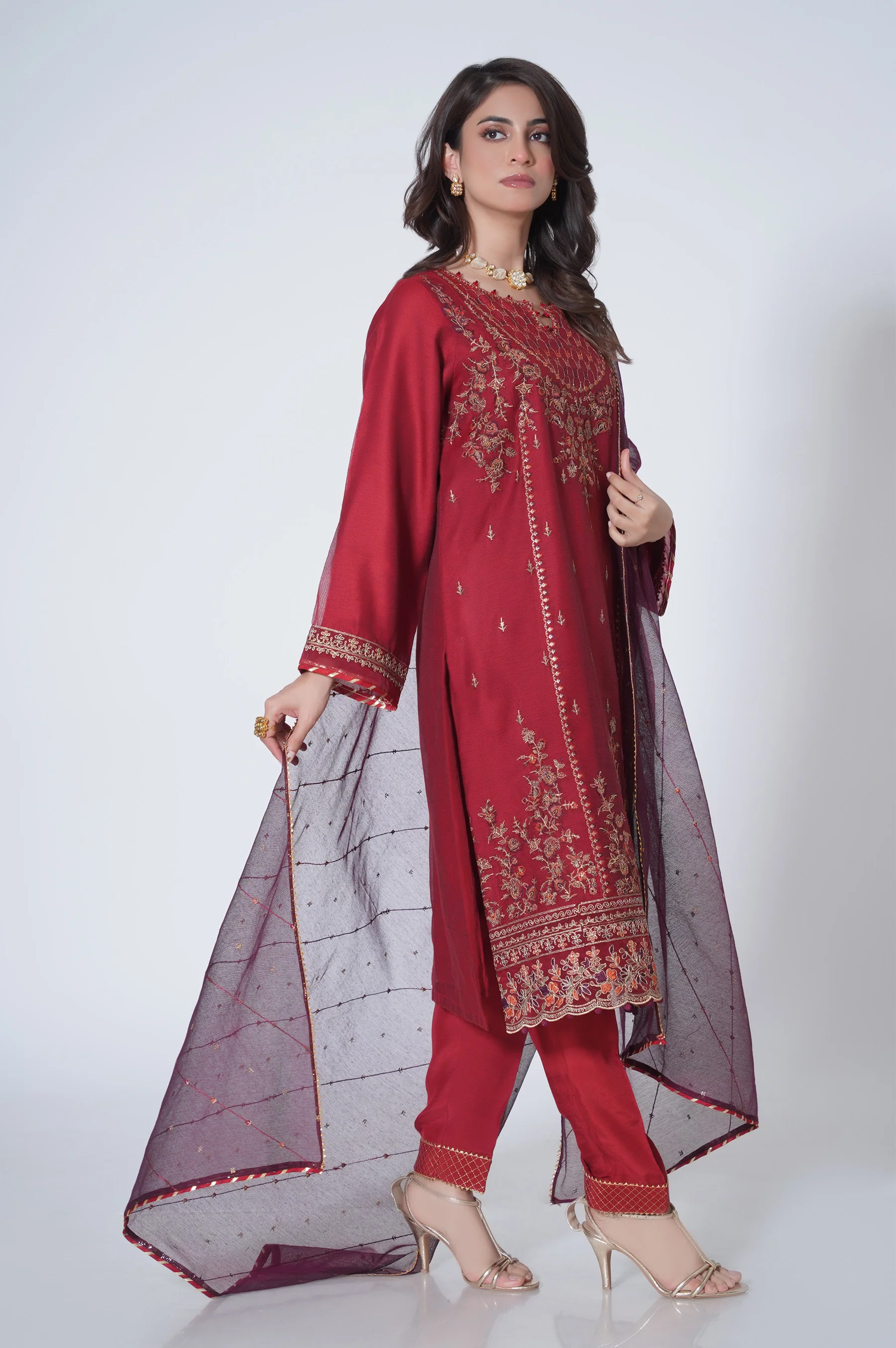 3 Piece Unstitched Embroidered Khaadi Net Suit - Image 3