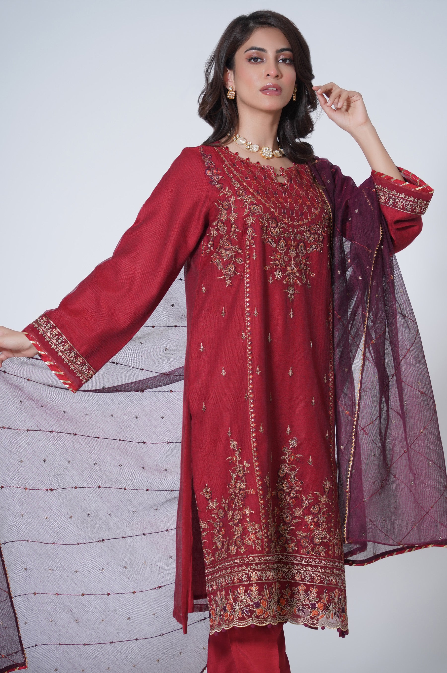 3 Piece Unstitched Embroidered Khaadi Net Suit - Image 5