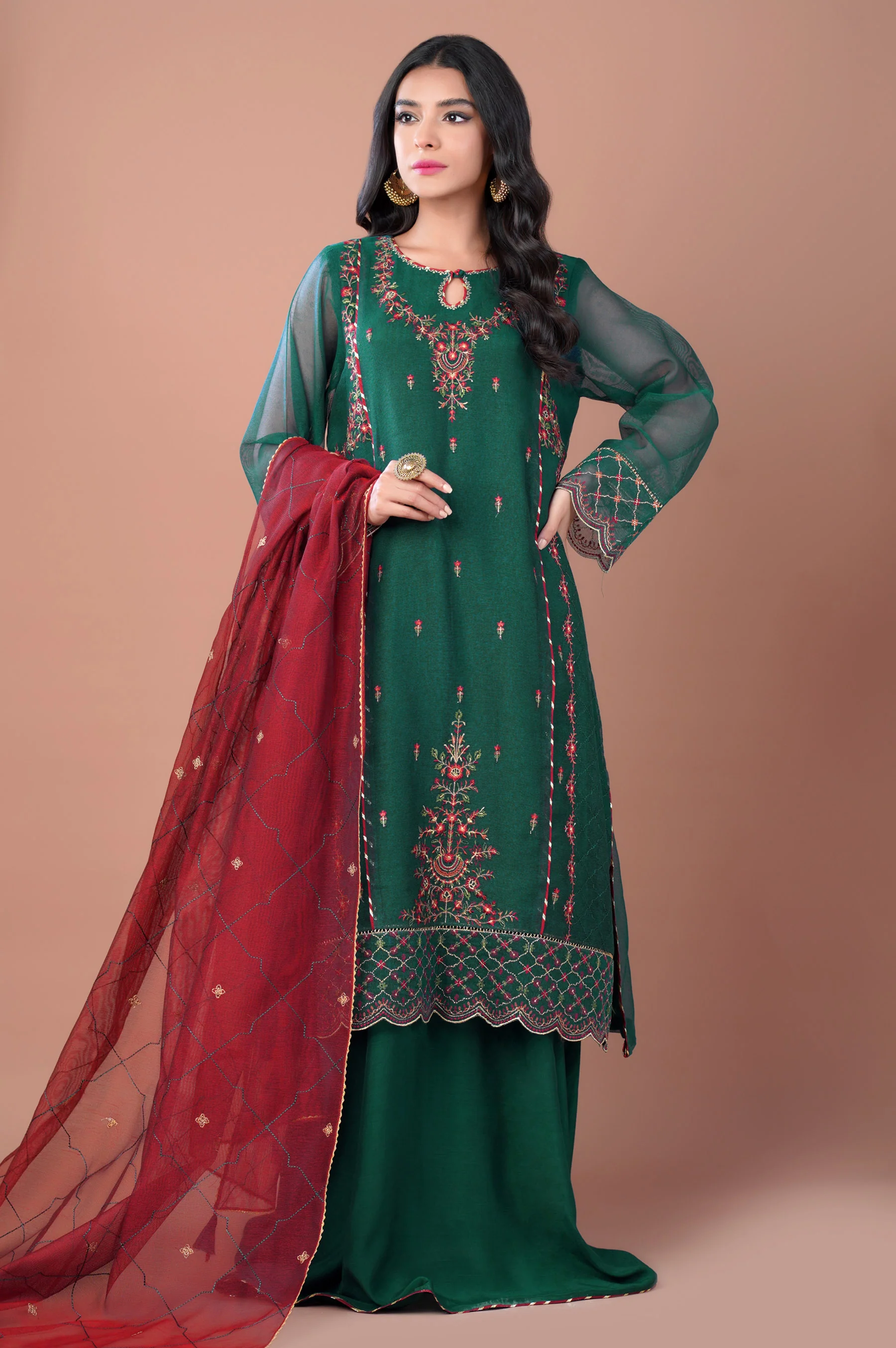 3 Pieces Unstitched Embroidered Khadi Net Suit - Image 2