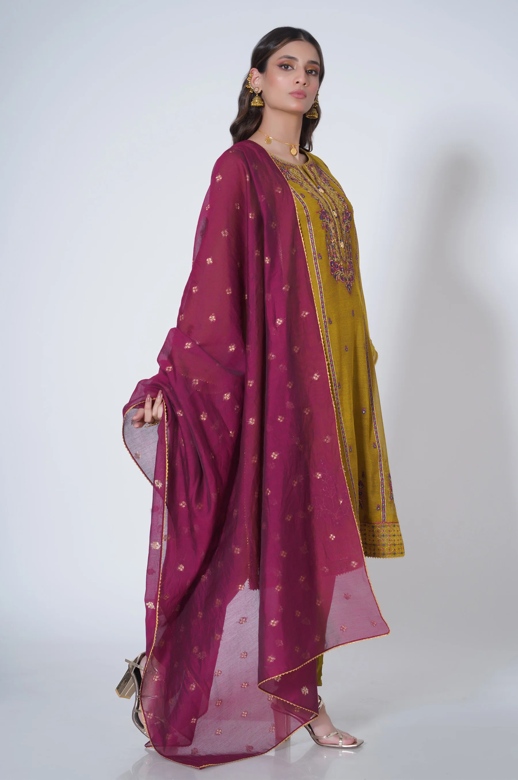 3 Piece Unstitched Embroidered Khadi Net Suit - Image 3