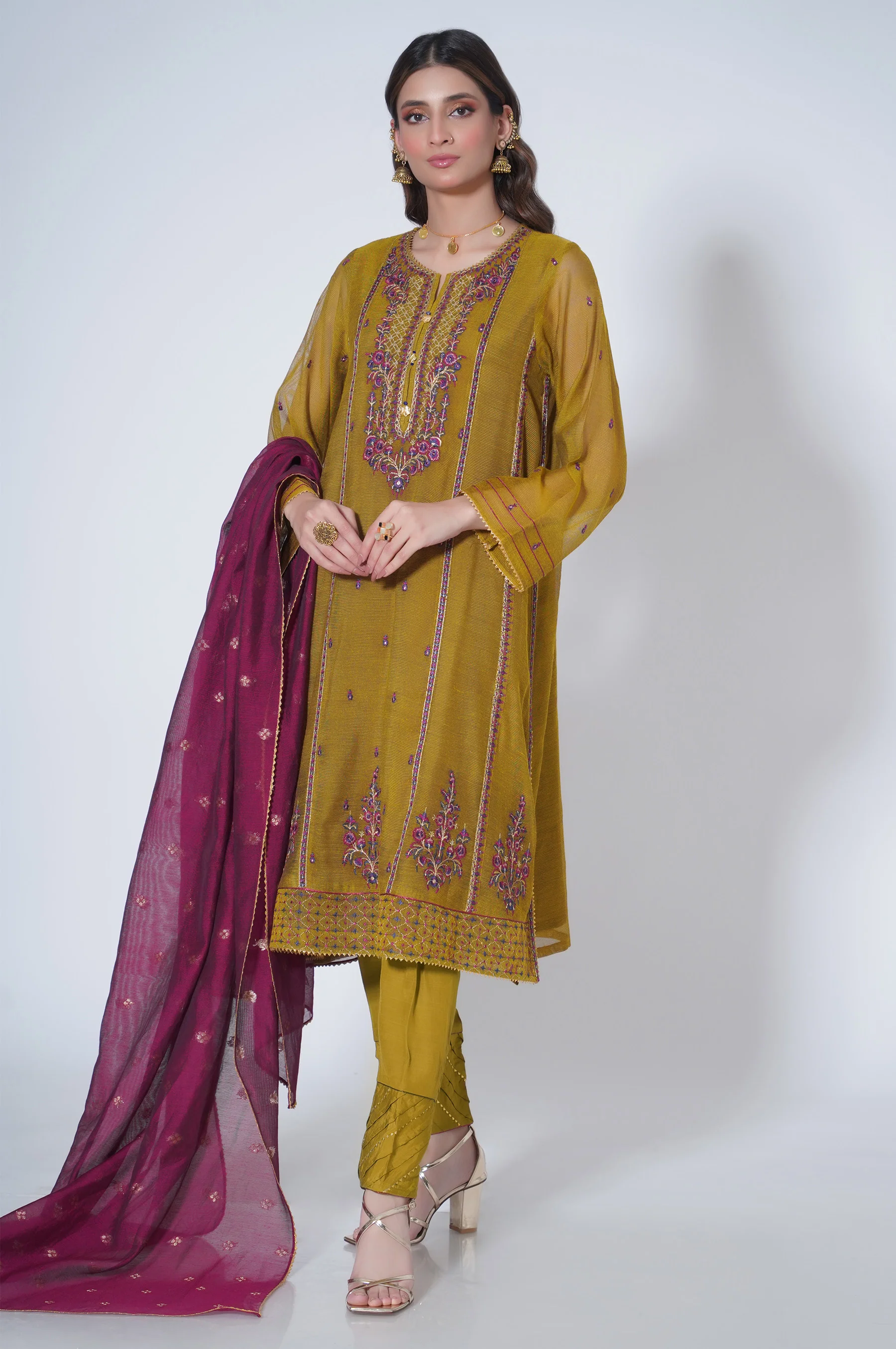 3 Piece Unstitched Embroidered Khadi Net Suit - Image 4