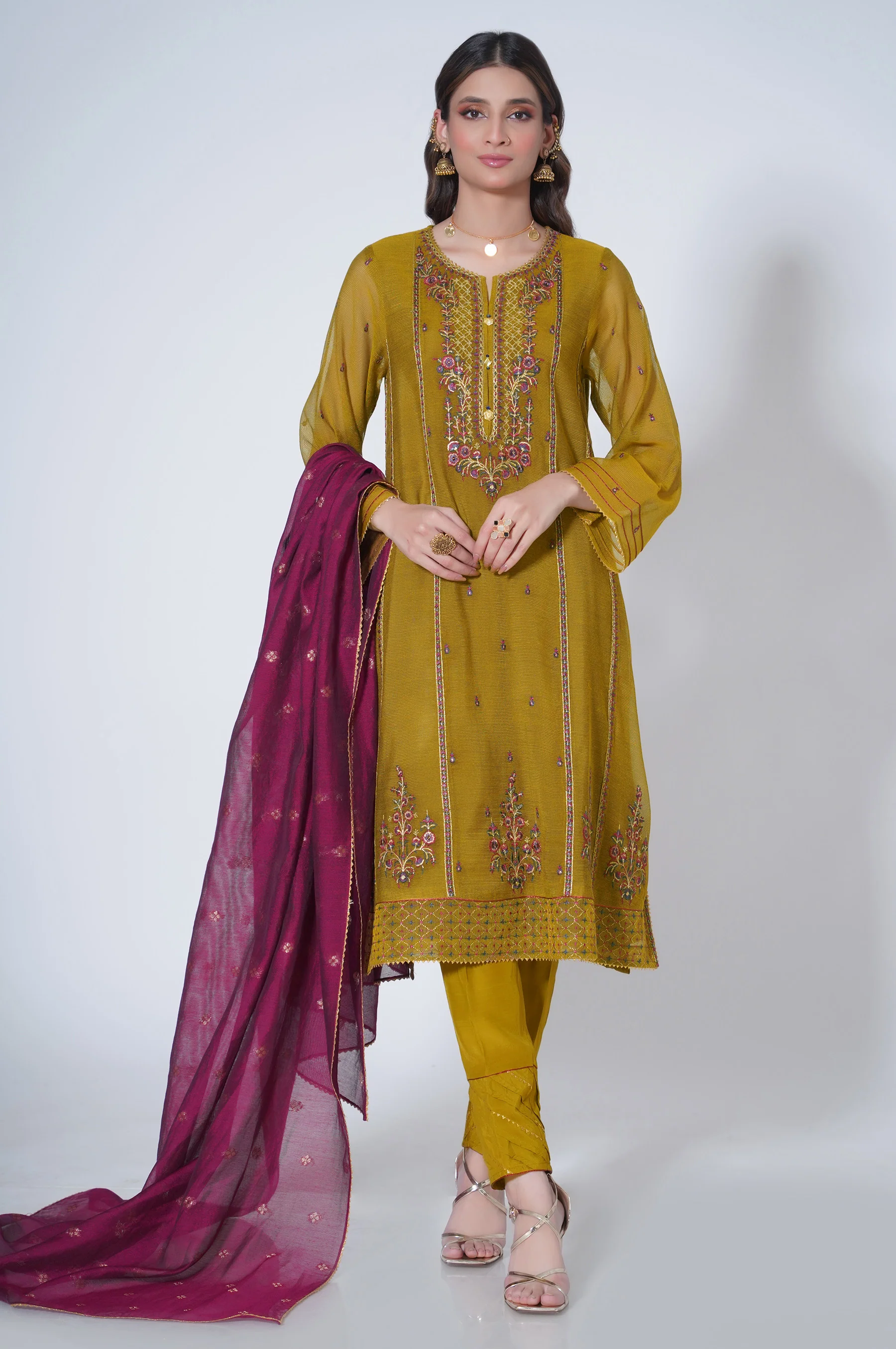3 Piece Unstitched Embroidered Khadi Net Suit - Image 5