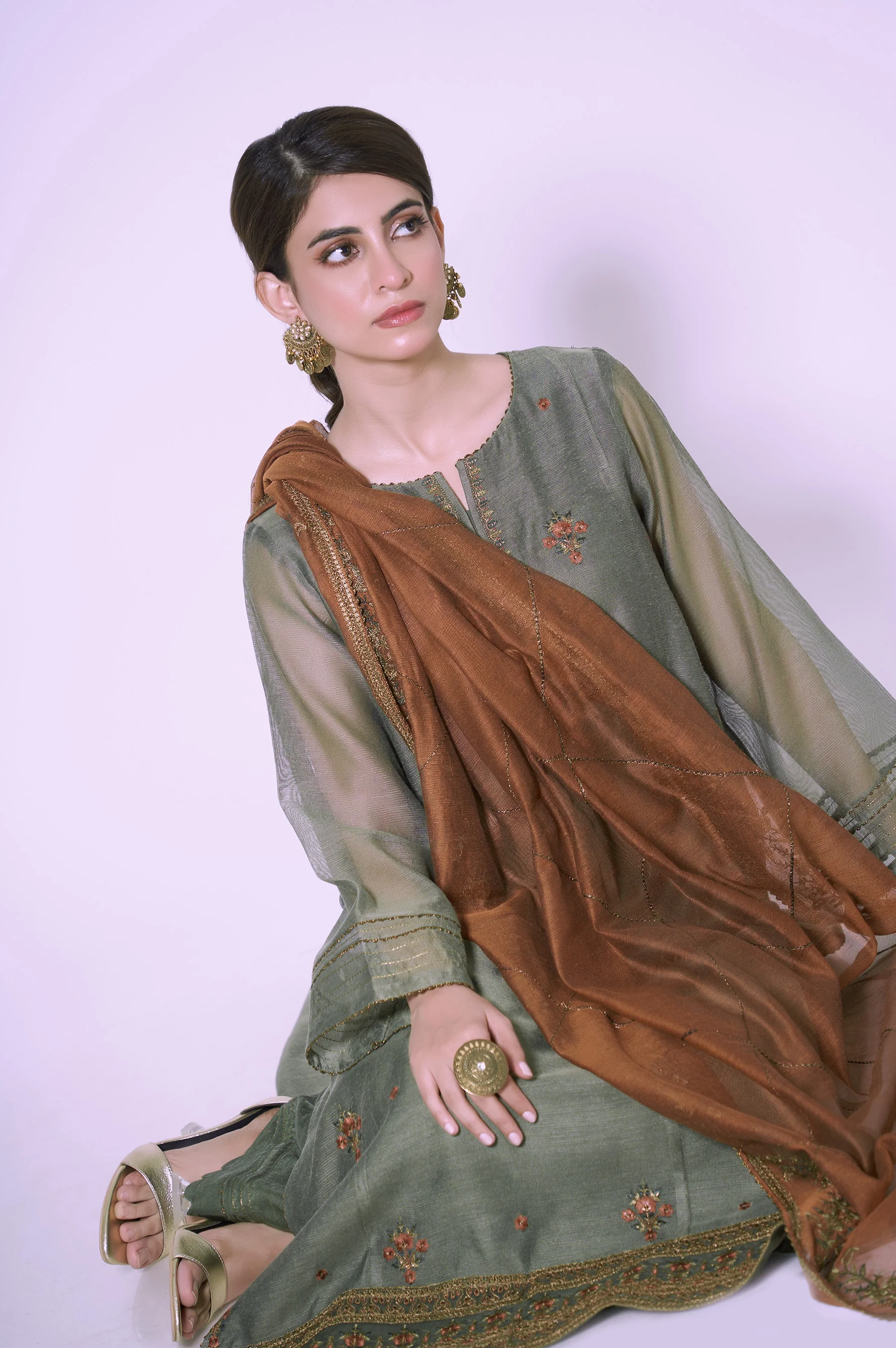 3 Piece Unstitched Embroidered Khadi Net Suit - Image 2