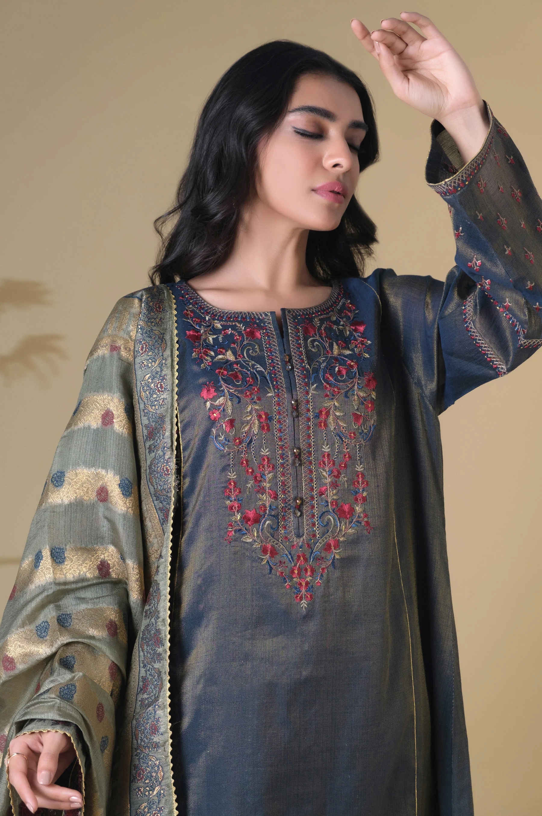 3 Piece Unstitched Embroidered Mysuri Suit - Image 2