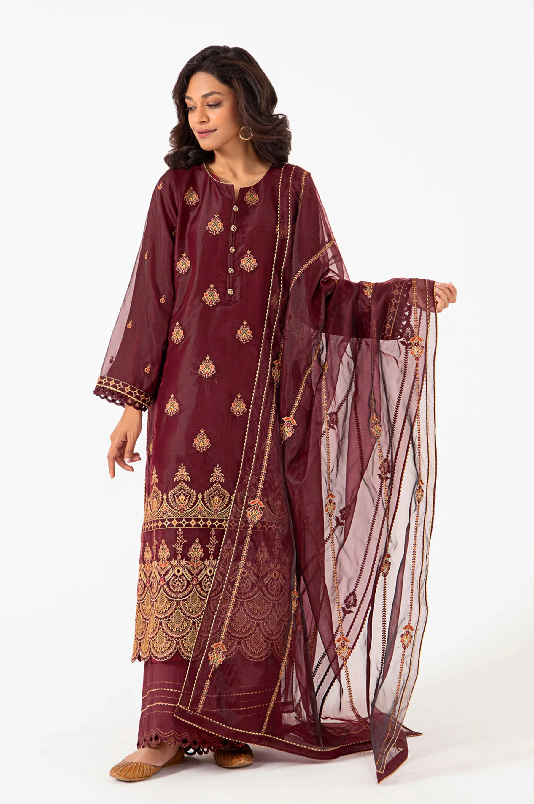 3 piece Unstitched Embroidered Organza Suit