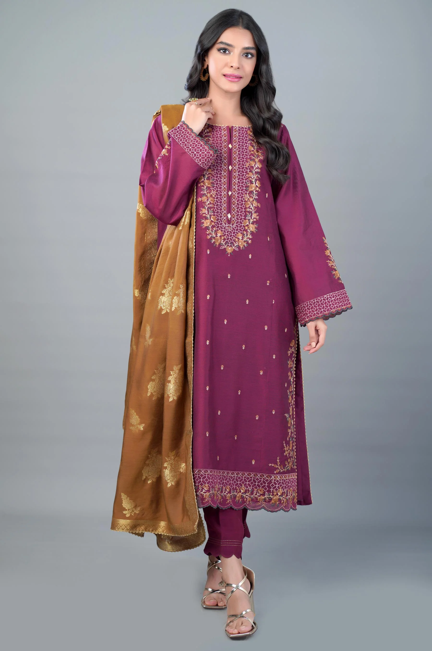 3 Piece Unstitched Embroidered Cotton Net Suit - Image 2