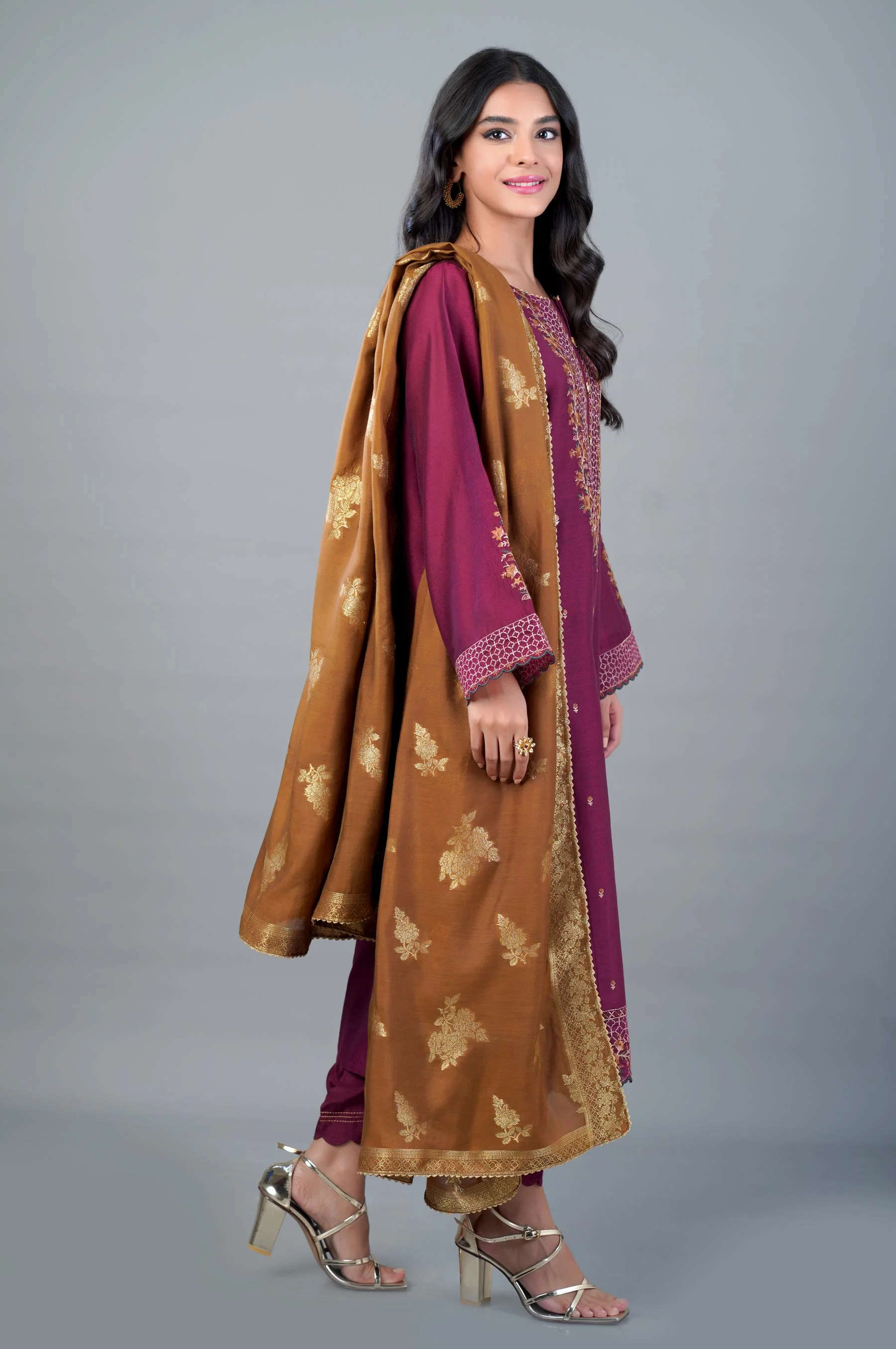3 Piece Unstitched Embroidered Cotton Net Suit - Image 3
