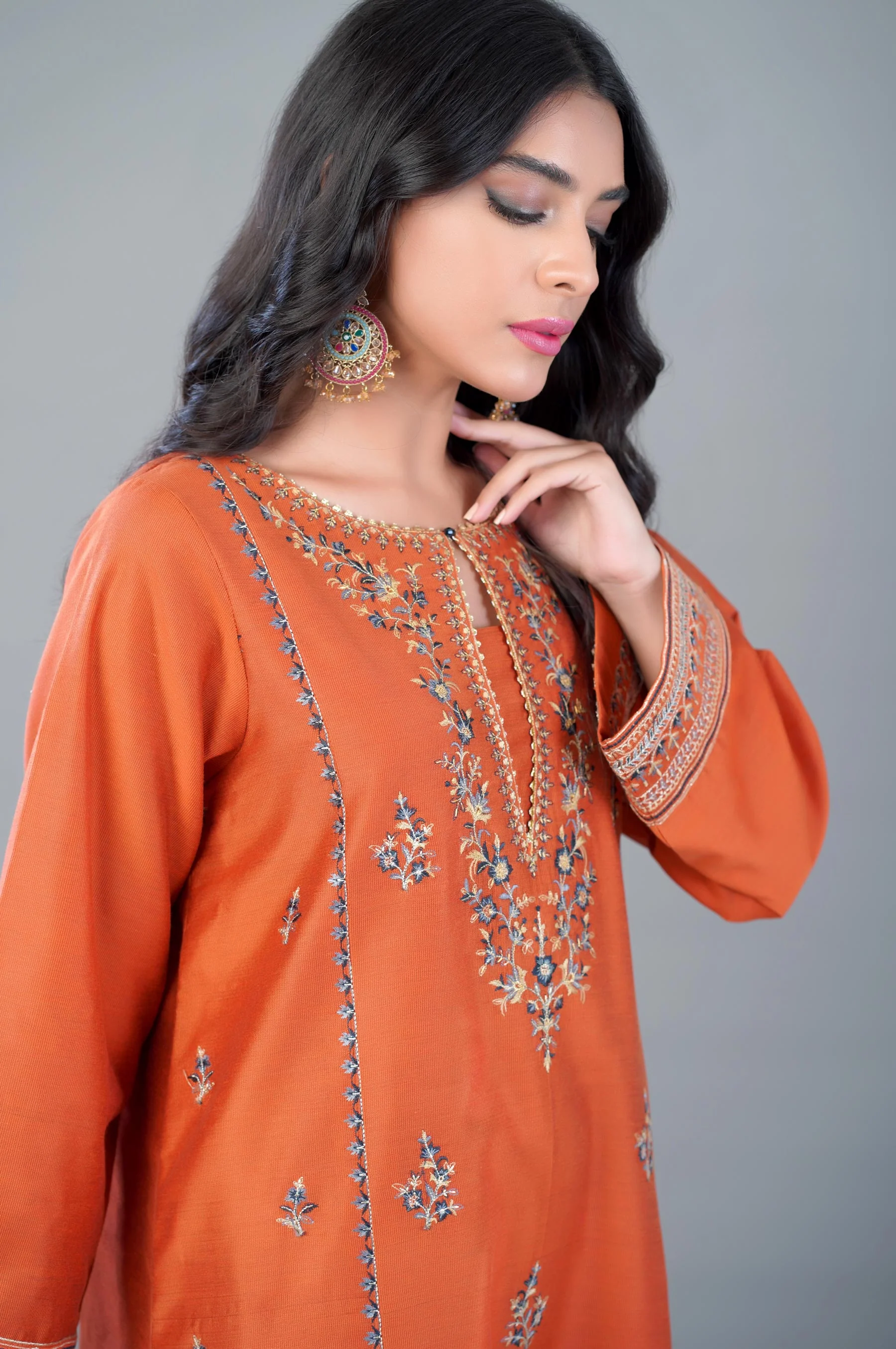 3 Piece Unstitched Embroidered Cotton Net Suit - Image 3