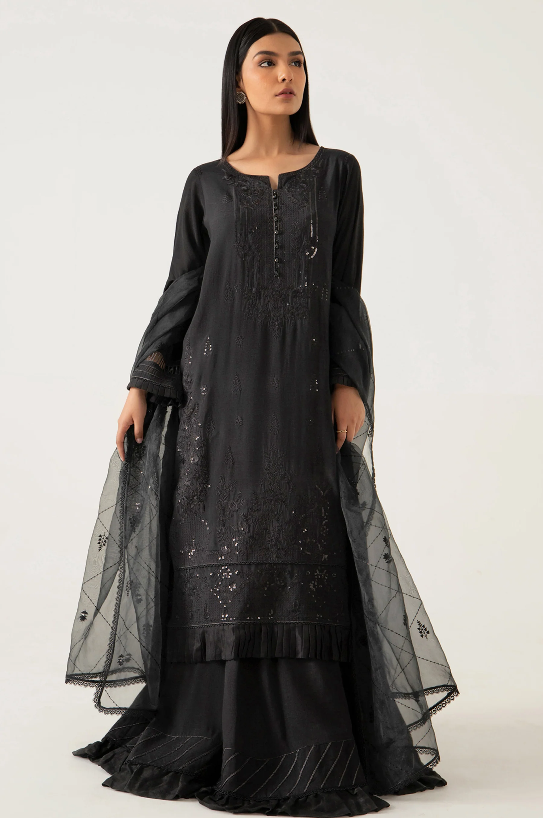 3 Pieces Unstitched Embroidered Raw Silk Suit