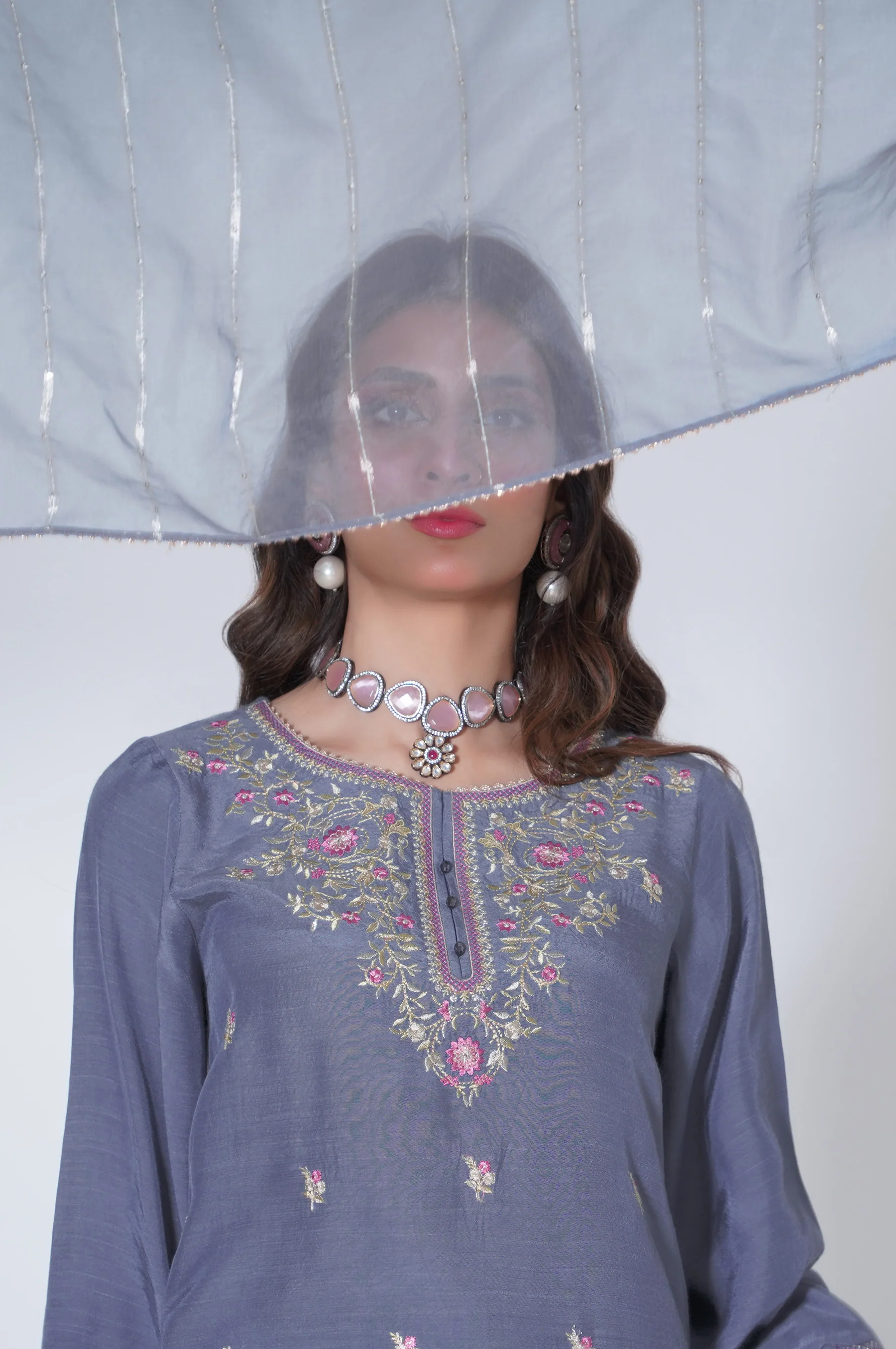 3 Piece Unstitched Embroidered Raw silk Suit - Image 3