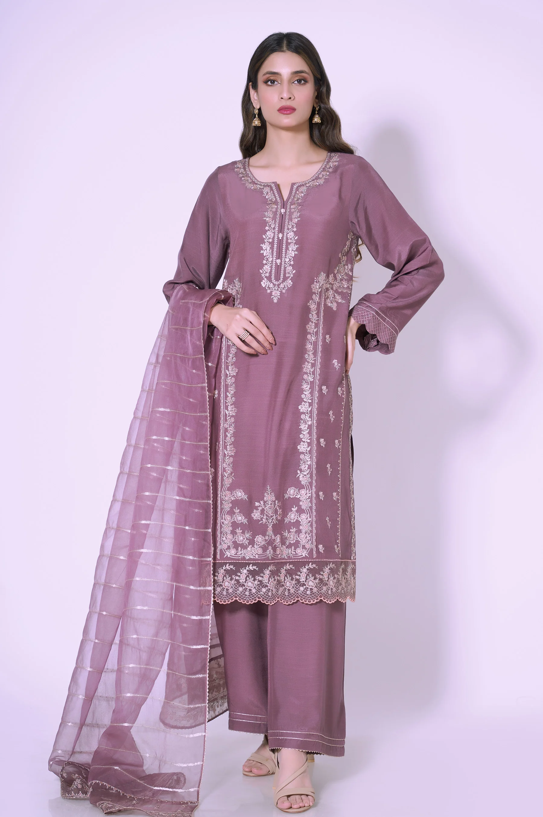 3 Piece Unstitched Embroidered Raw silk Suit