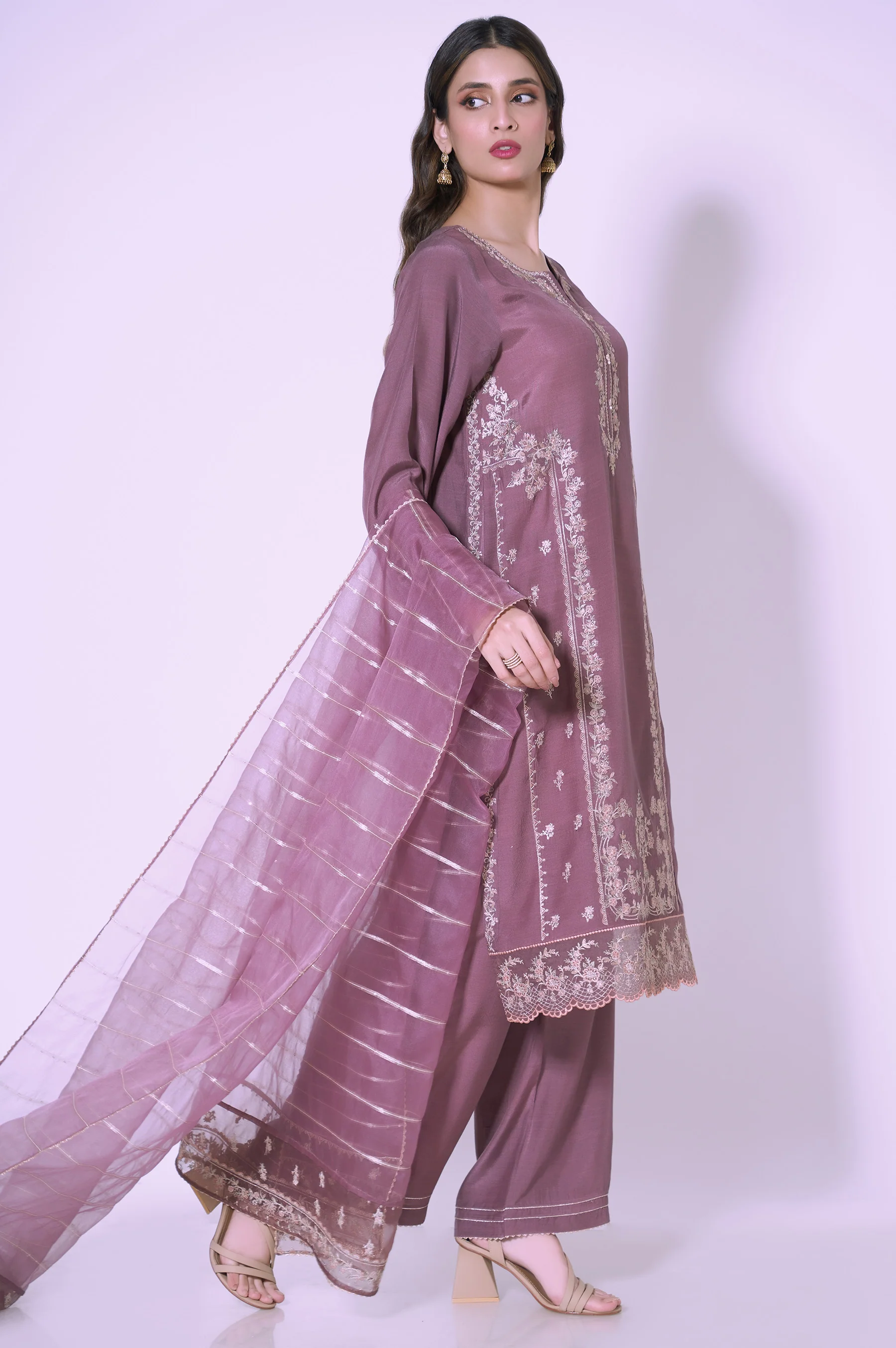 3 Piece Unstitched Embroidered Raw silk Suit - Image 5